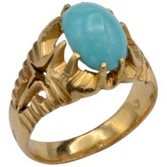 Bague en or 18 carats et turquoise de Perse du milieu du siècle dernier