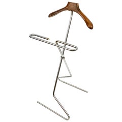 Vintage Midcentury Personal Valets Wood and Chrome Tubolar French Coat Rack, 1960s