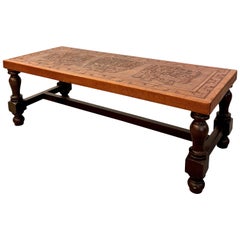 Midcentury Peruvian Hand Tooled Leather Coffee Table /Bench