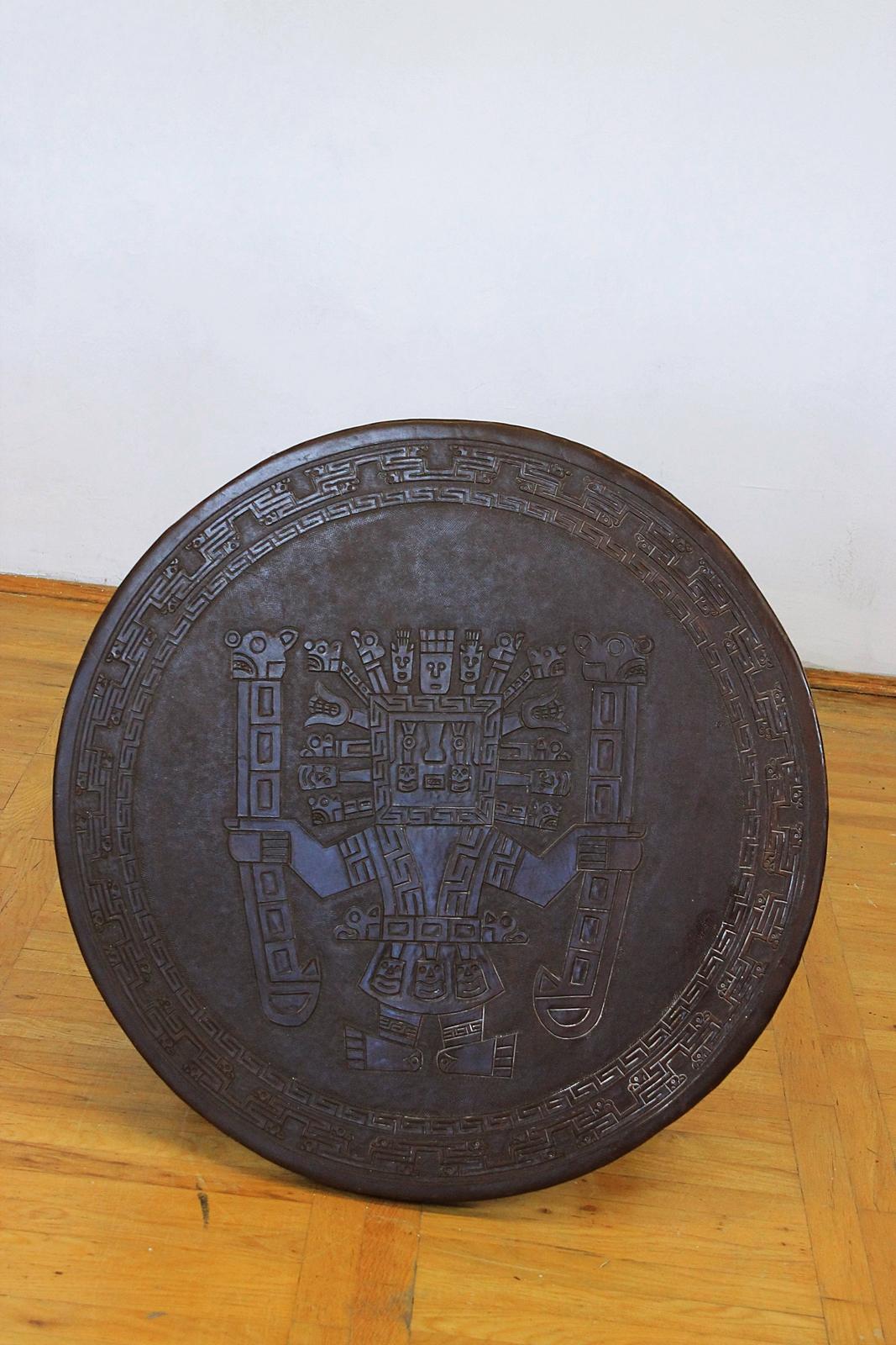 Embossed Midcentury Peruvian Hand Tooled Leather Coffee Table