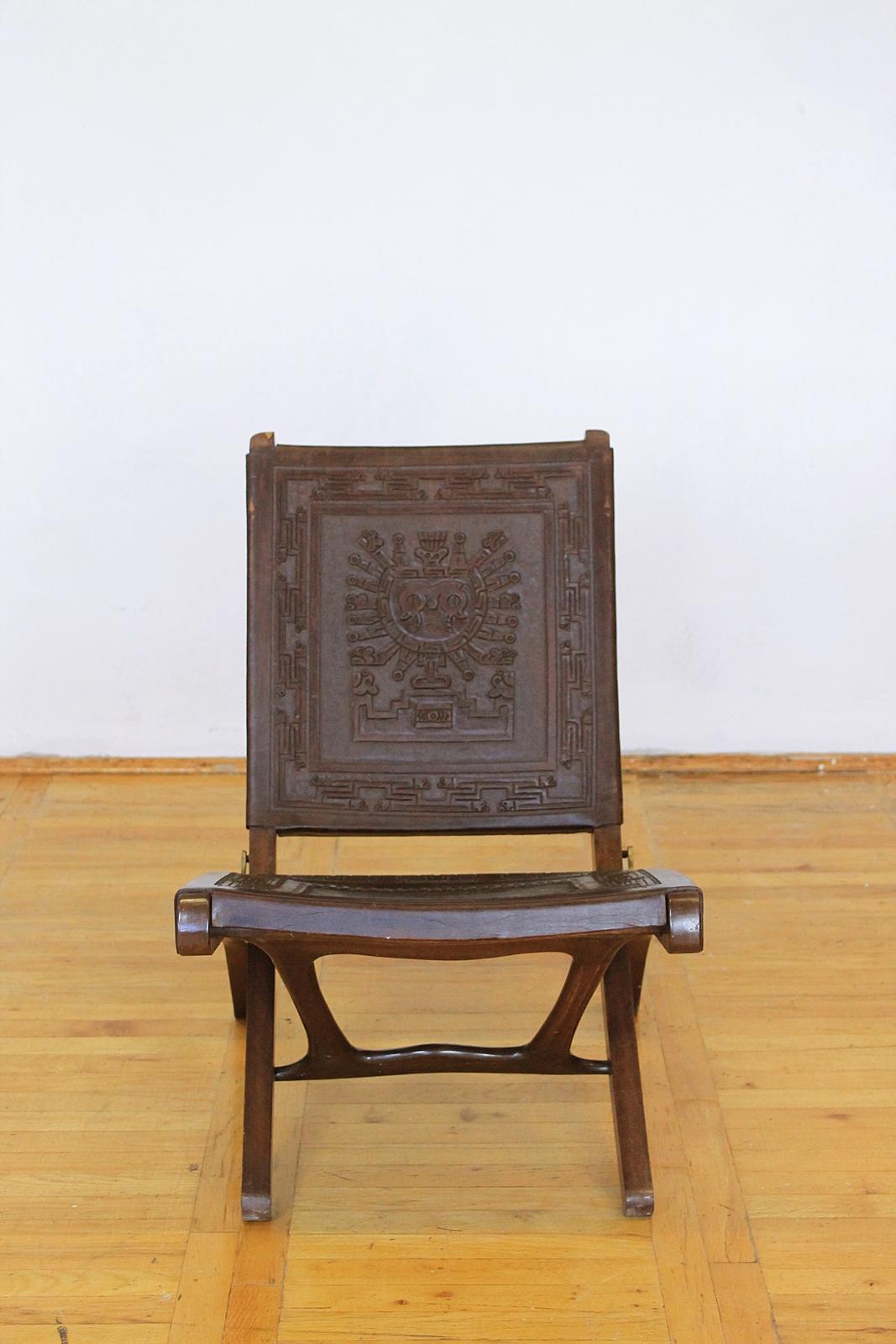 Mid-Century Modern Midcentury Peruvian Tooled Leather Folding Chair, 1970