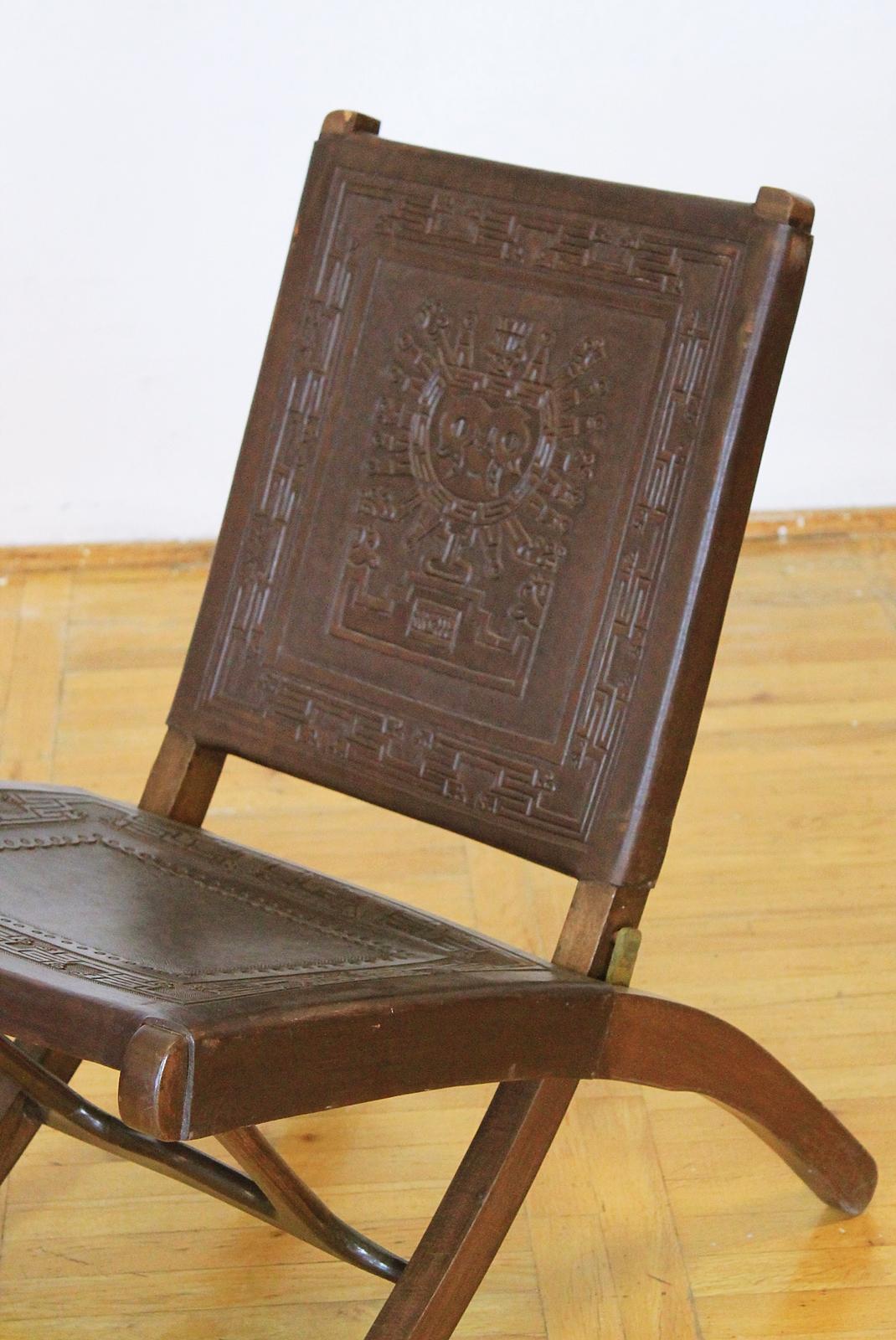 Midcentury Peruvian Tooled Leather Folding Chair, 1970 1