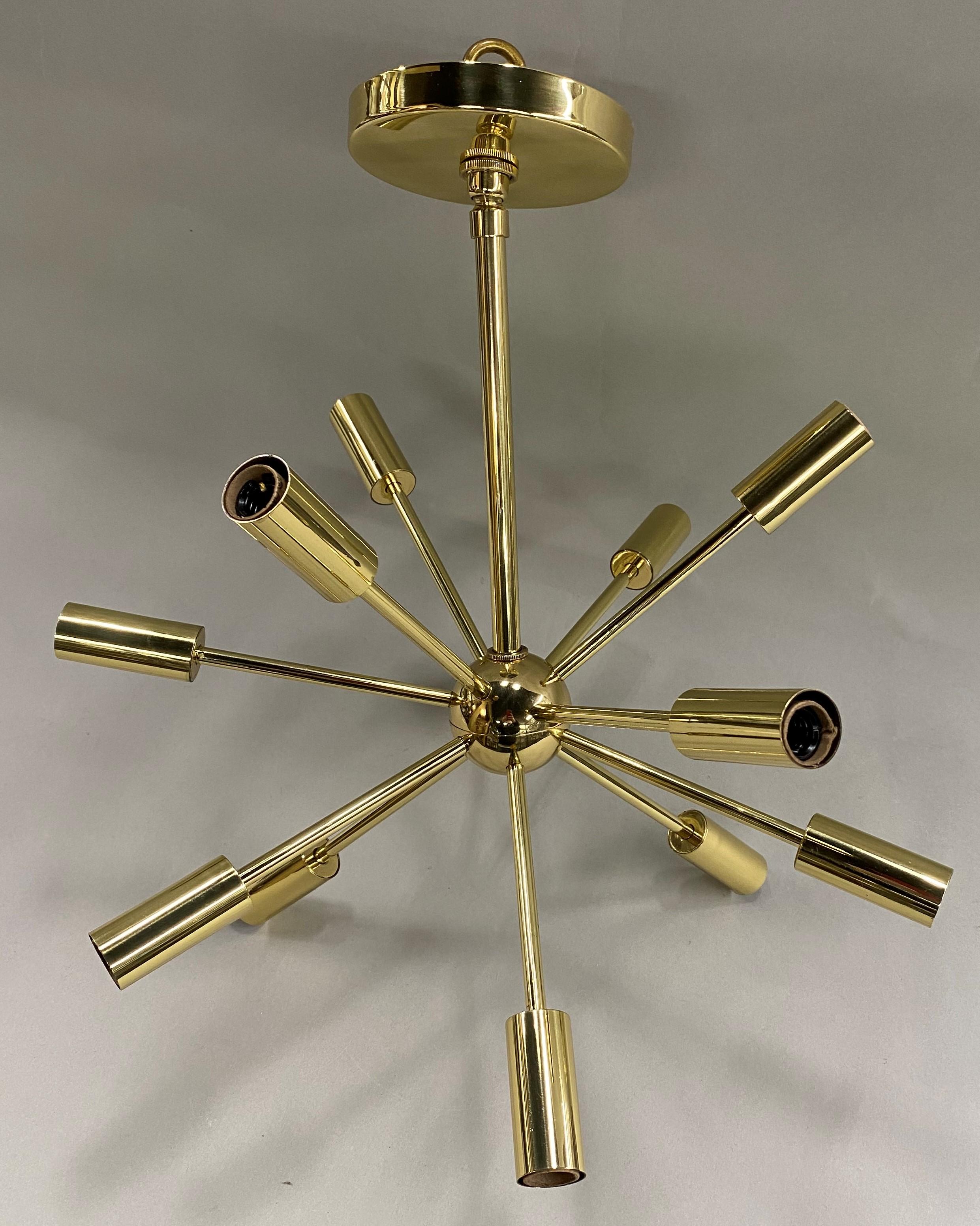 Space Age Mid-Century Petite 12-Light Sputnik Brass Chandelier, circa 1960’s For Sale