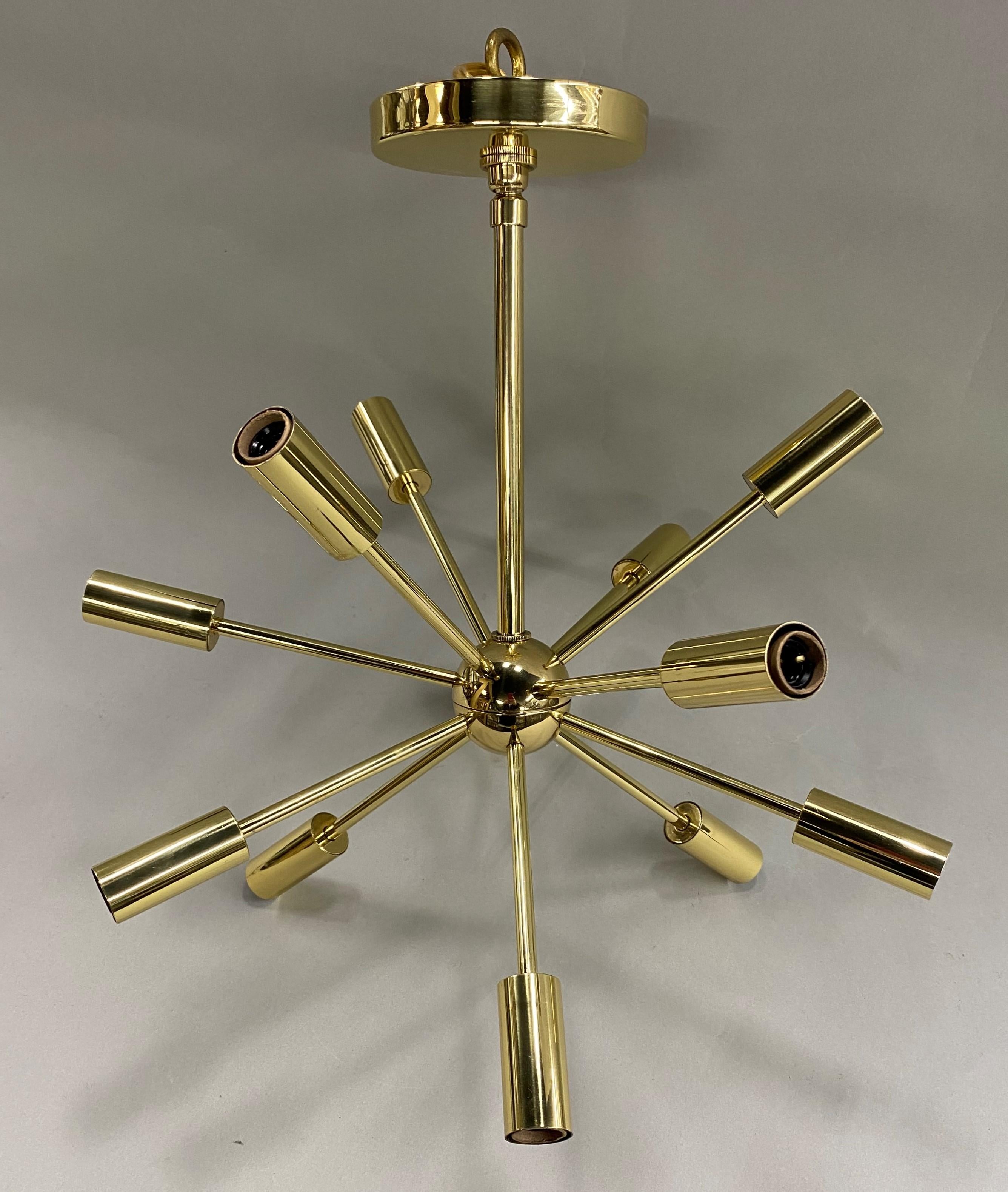 American Mid-Century Petite 12-Light Sputnik Brass Chandelier, circa 1960’s For Sale
