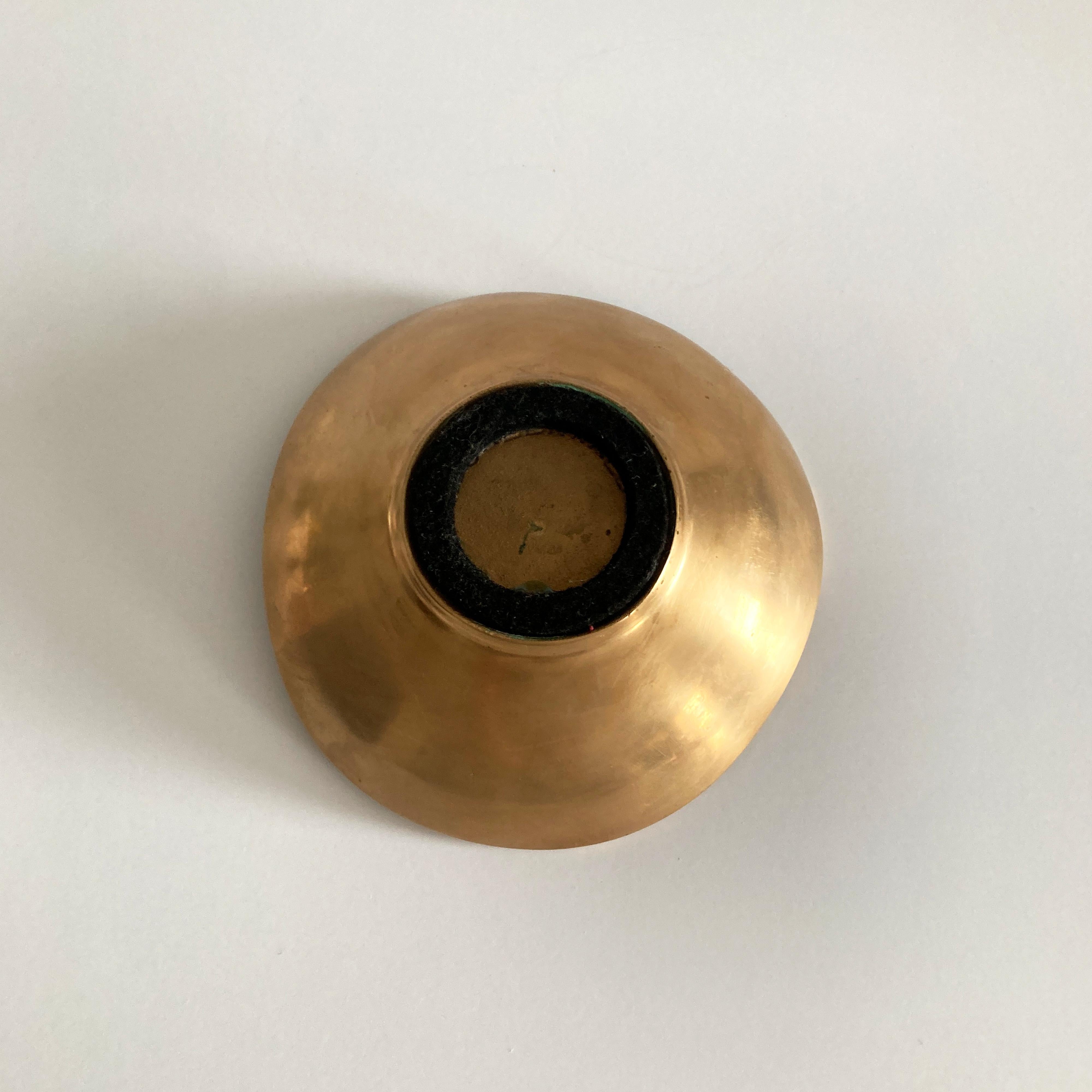 Midcentury Petite Green Enameled Brass Bowl For Sale 1