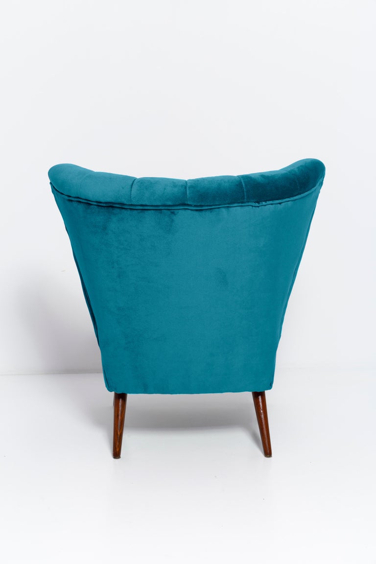 MidCentury Petrol Blue Velvet Club Armchair, Europe, 1960s For Sale at 1stDibs