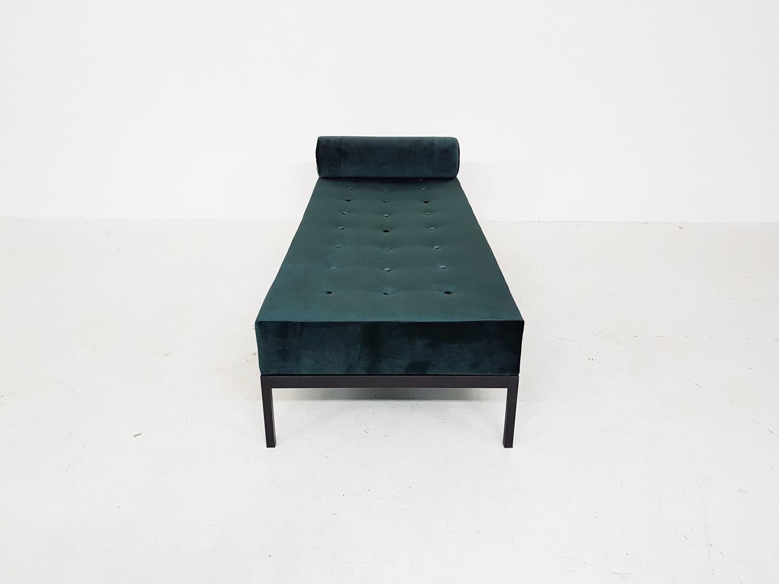 Mid-Century Modern Midcentury Petrol Velvet and Metal Daybed, the Netherlands, 1960s For Sale