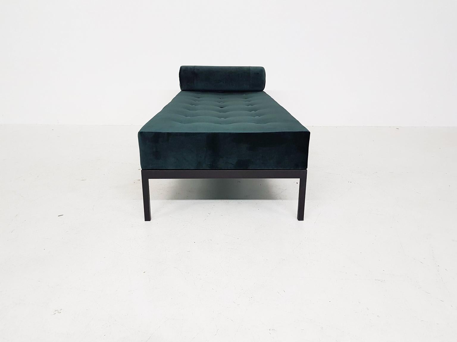 Dutch Midcentury Petrol Velvet and Metal Daybed, the Netherlands, 1960s For Sale