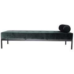 Midcentury Petrol Velvet and Metal Daybed, the Netherlands, 1960s
