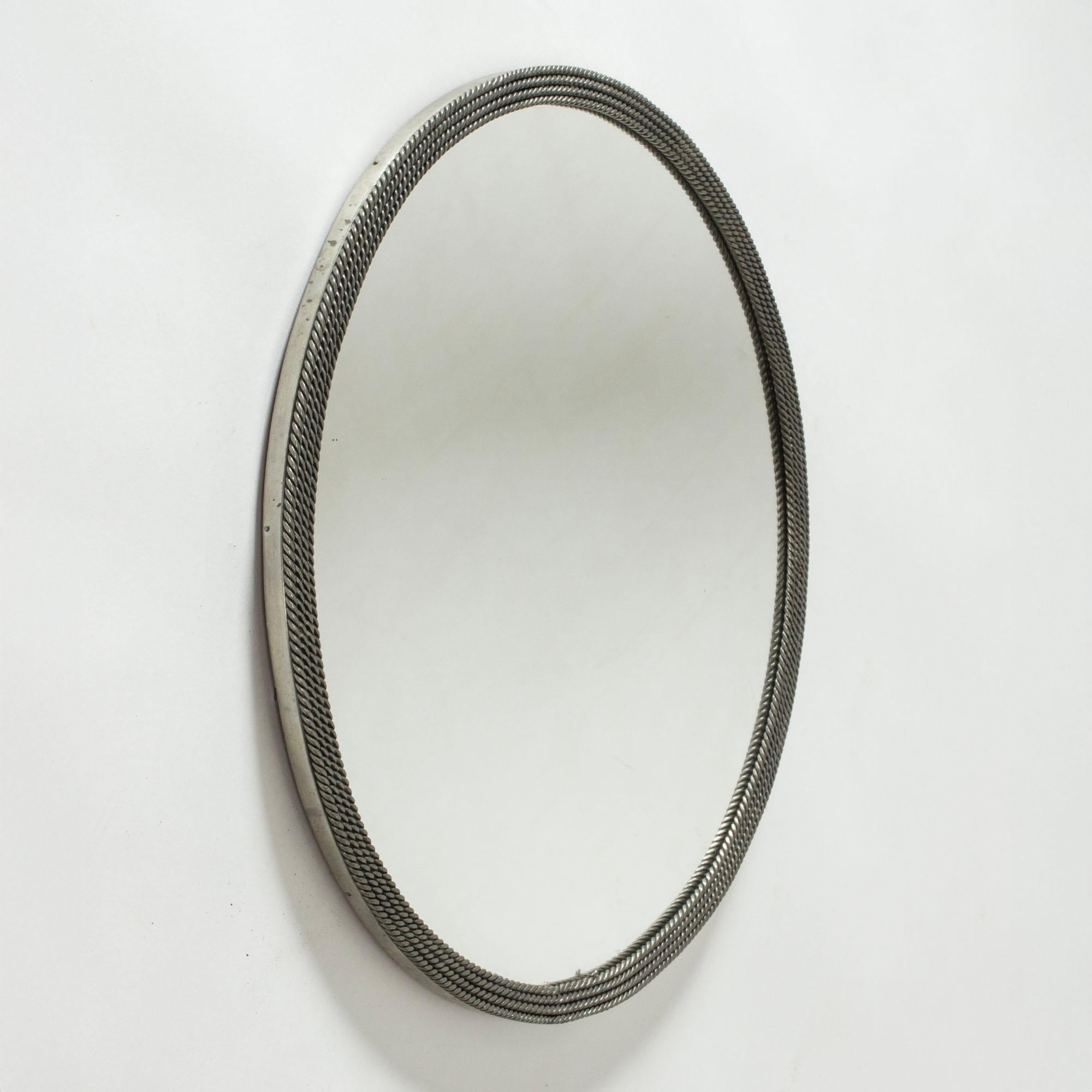 Scandinavian Modern Midcentury Pewter Wall Mirror, Estrid Ericson, Svenskt Tenn, Sweden, 1940s For Sale