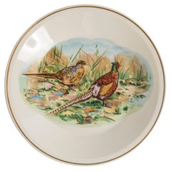 Midcentury Pheasant Birds Decorative Ceramic Porcelain White Plate Poland, 1960s