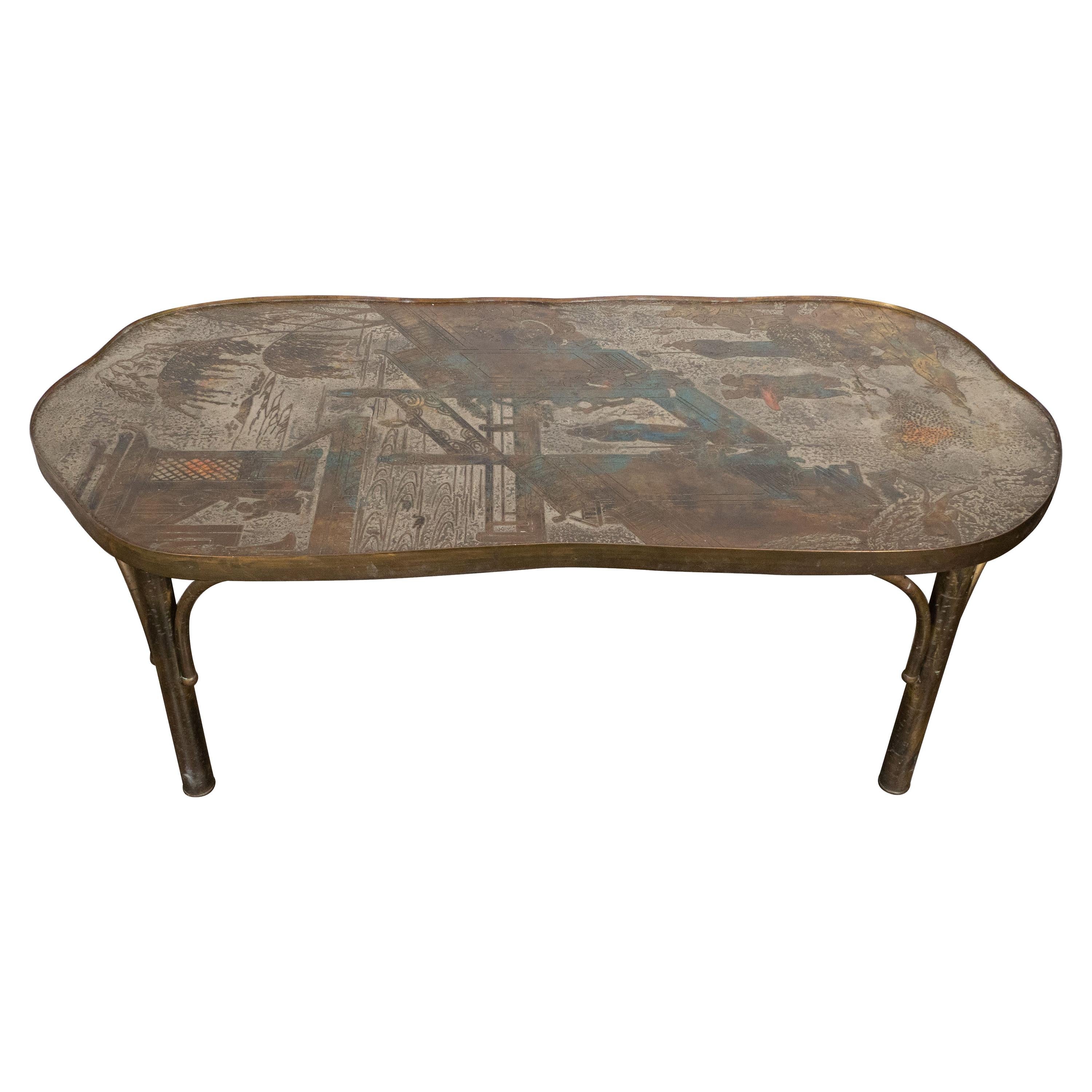 Midcentury Philip and Kelvin LaVerne "Chan 140" Pewter and Bronze Coffee Table
