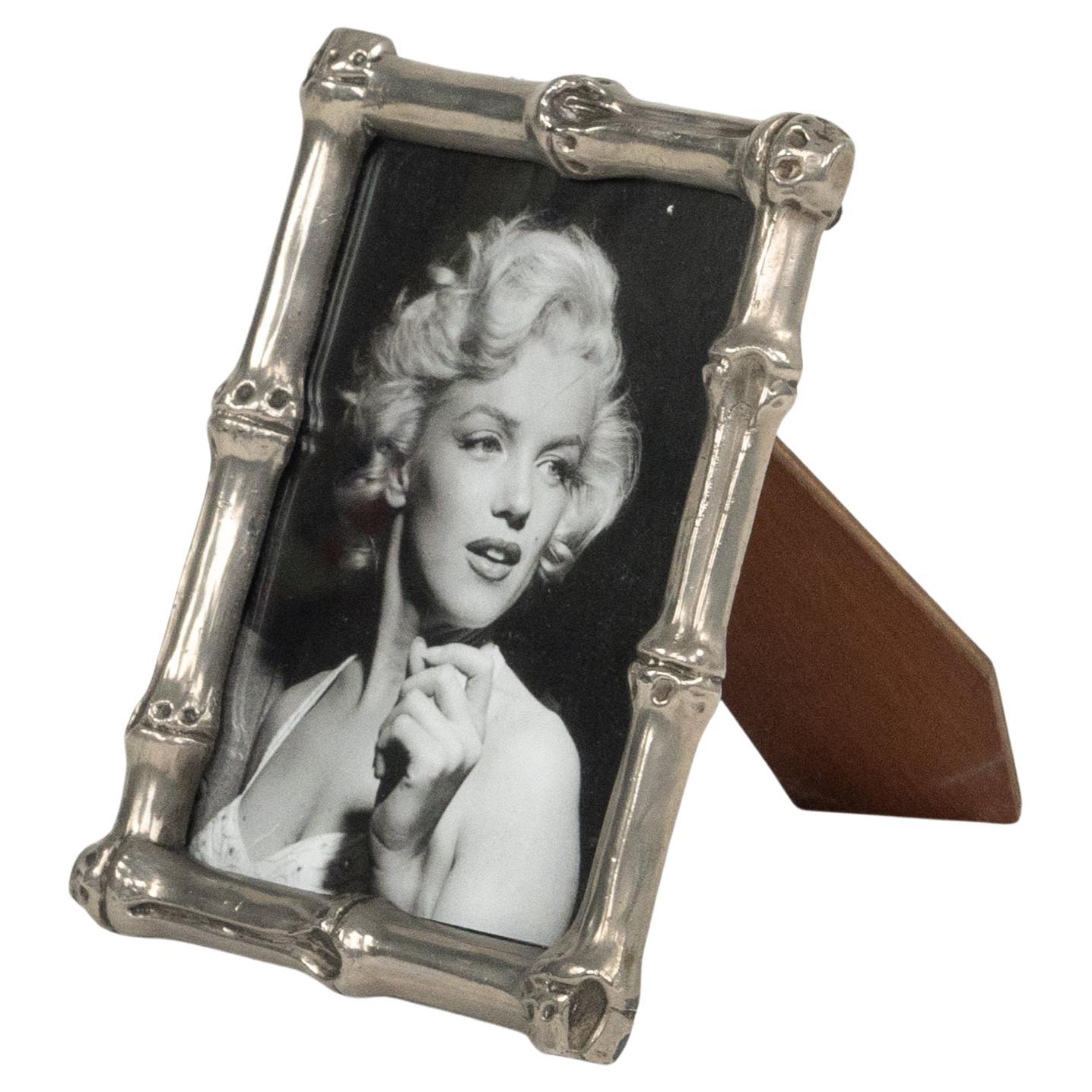 Midcentury Picture Frame Faux Bamboo Silvered Maison Baguès Style, Italy, 1960s
