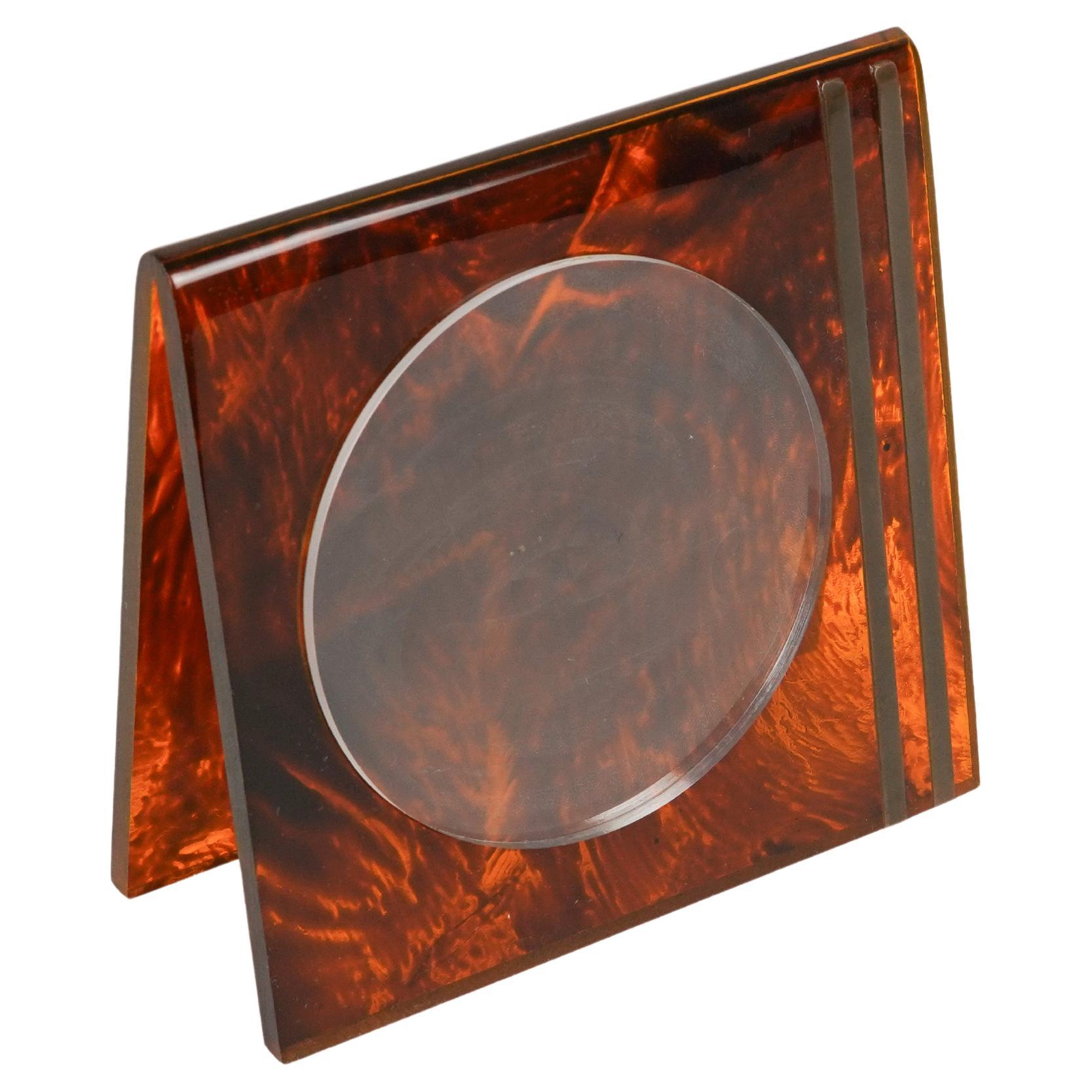 Midcentury Picture Frame Faux Tortoiseshell Lucite by Team Guzzini, Italy 1970s For Sale