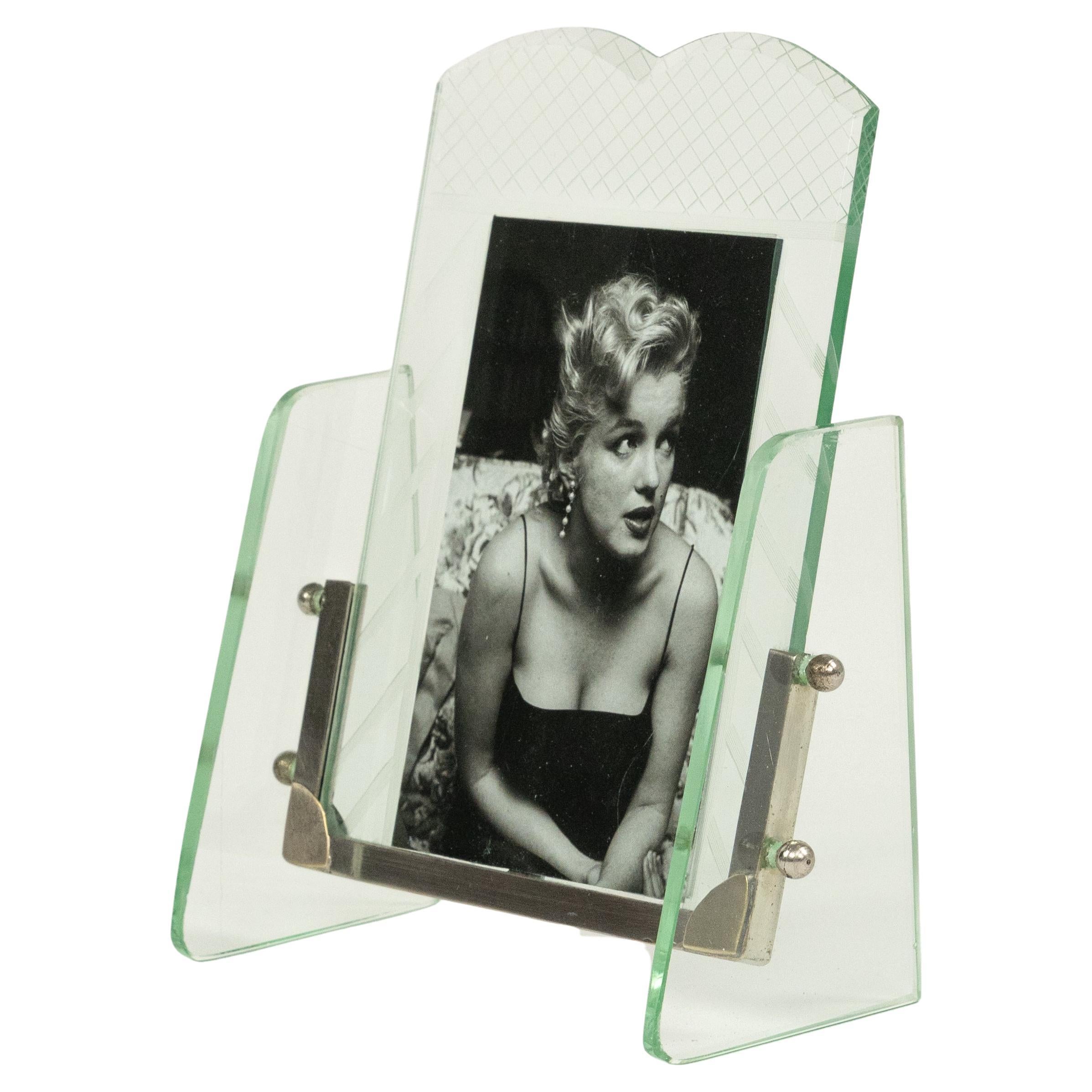 Midcentury Picture Frame Glass and Steel Attributed to Fontana Arte, Italy 1950s