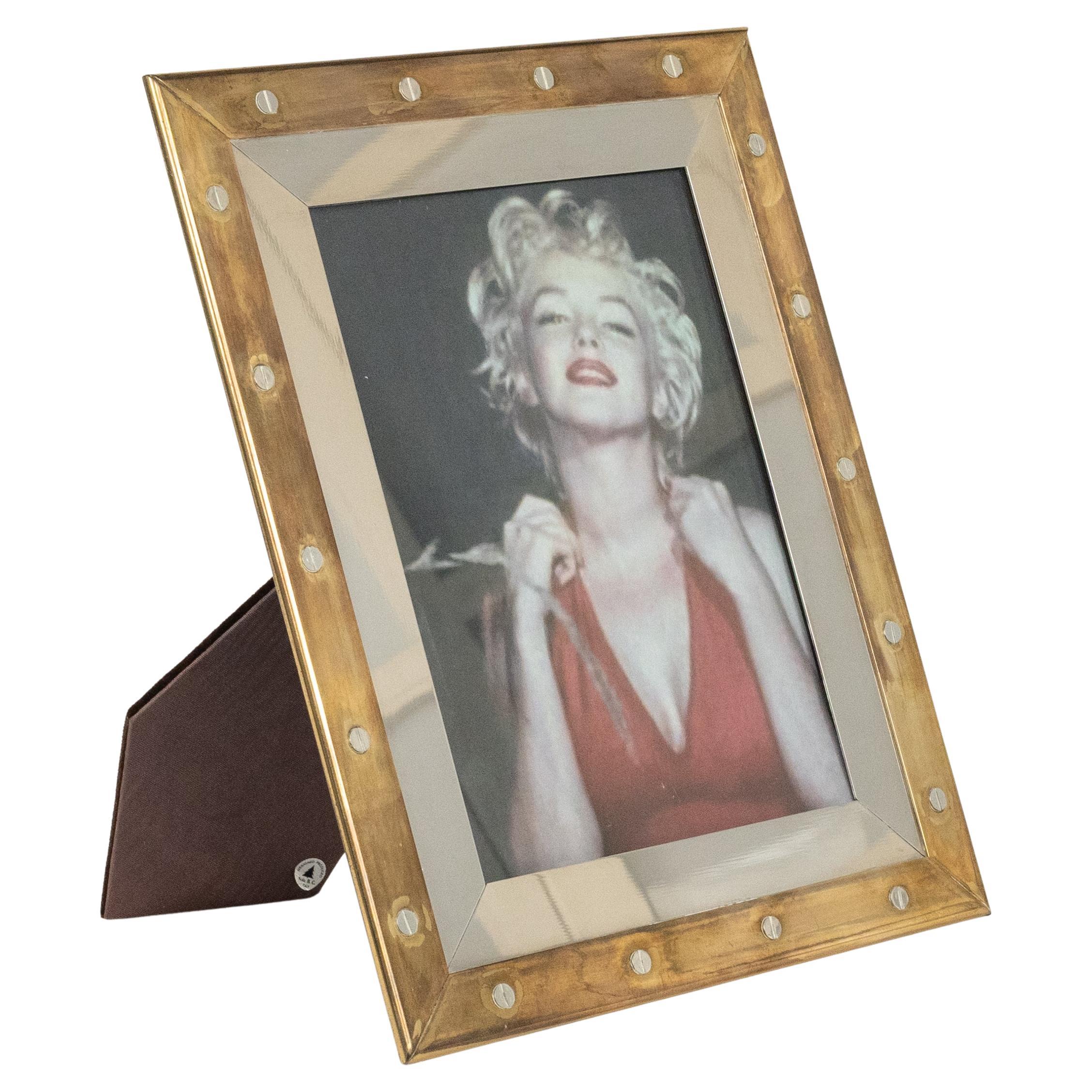 Midcentury Picture Frame in brass, Steel and Glass Noel BC, Italy 1970s