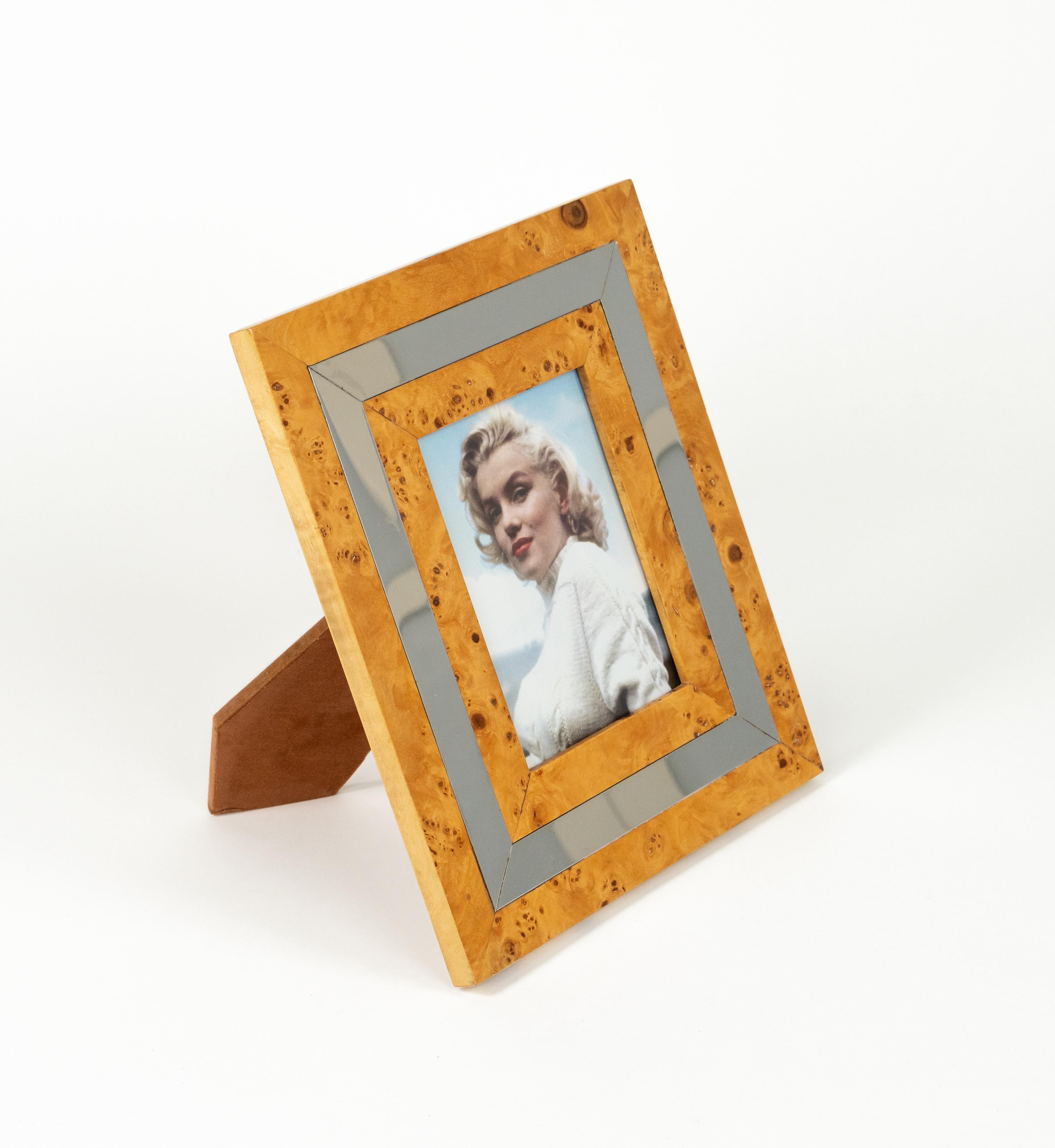 Marco de fotos de mediados de siglo en madera, cromo y cristal Estilo Willy Rizzo, Italia Años 60 Moderno de mediados de siglo en venta
