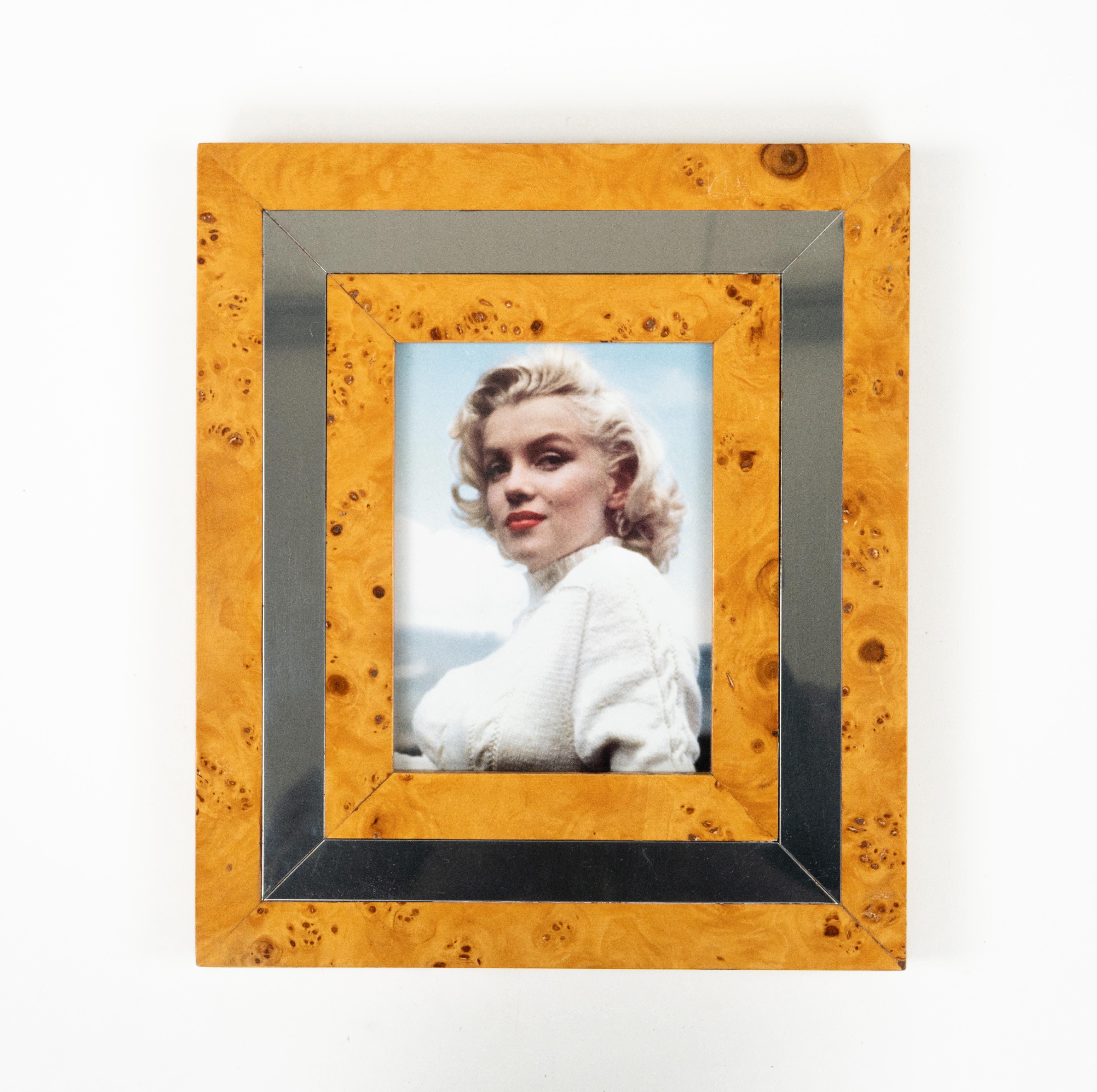 Marco de fotos de mediados de siglo en madera, cromo y cristal Estilo Willy Rizzo, Italia Años 60 mediados del siglo XX en venta