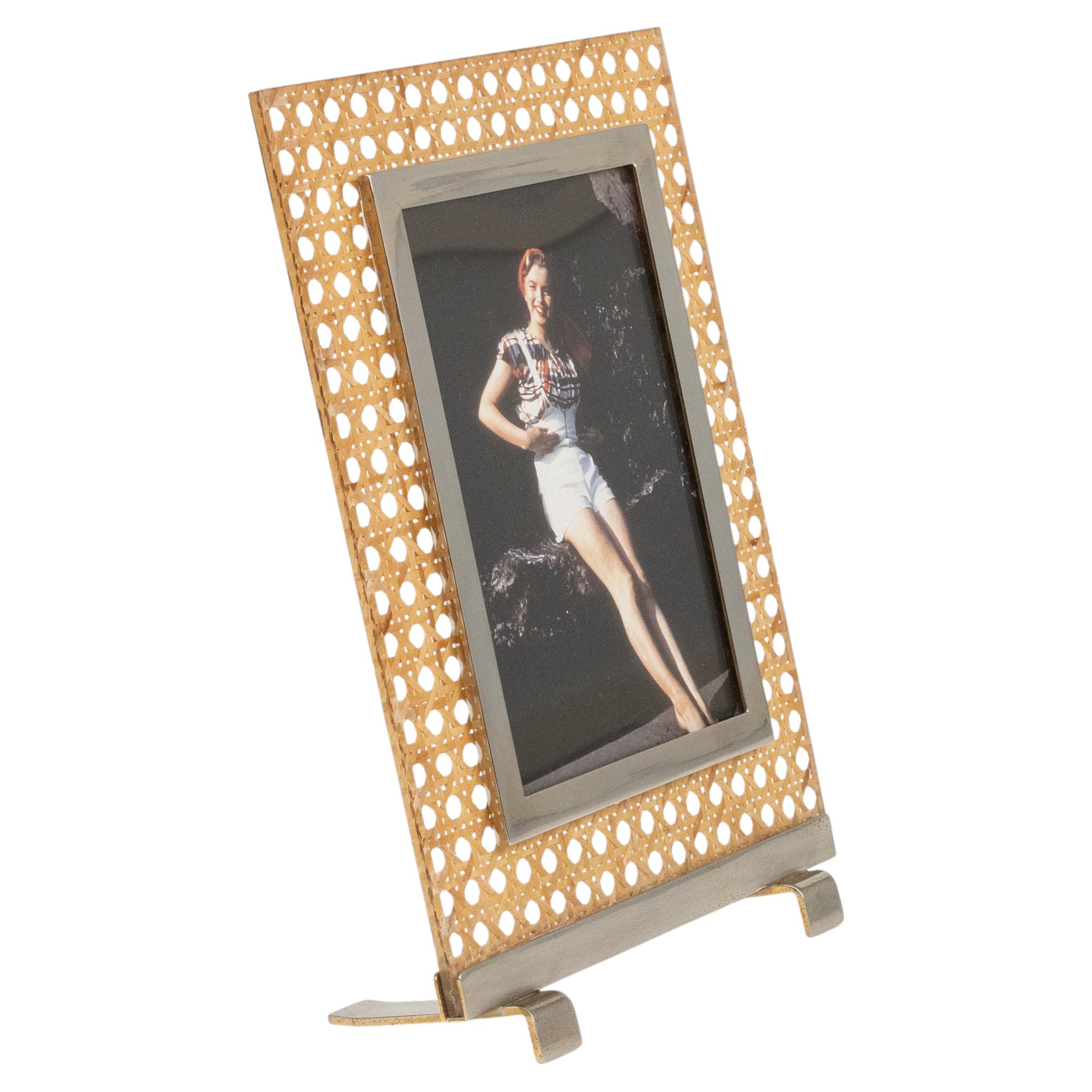 Midcentury Picture Frame Lucite, Rattan and Brass Dior Home Style, Italy 1970s