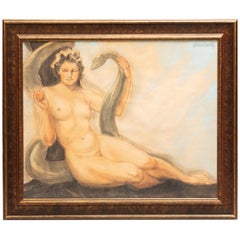 Midcentury Pierre Abadie-Landel Eve and the Serpent Pastel