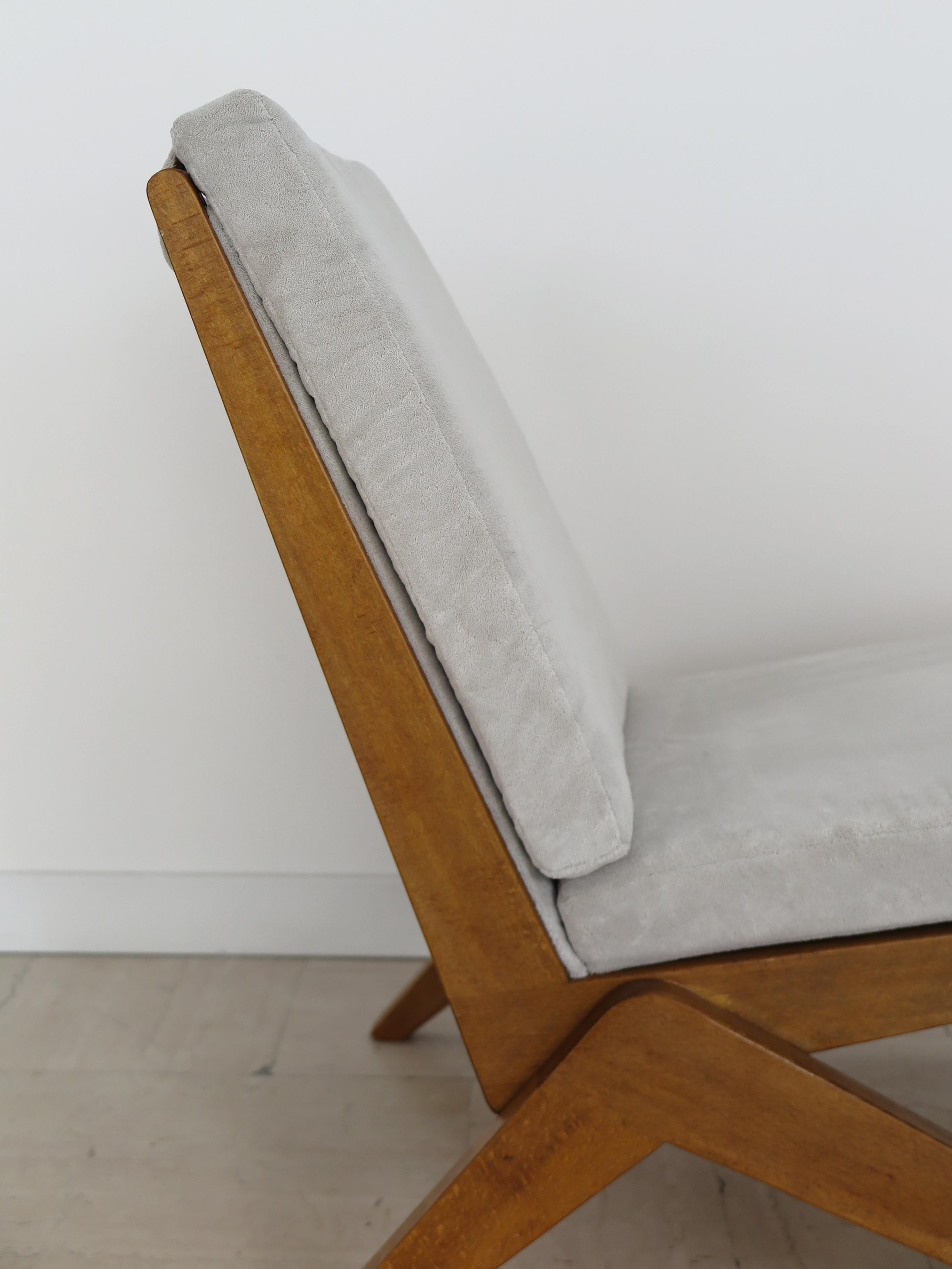 Midcentury Pierre Jeanneret Style French Wood Velvet Armchairs 1950s 11