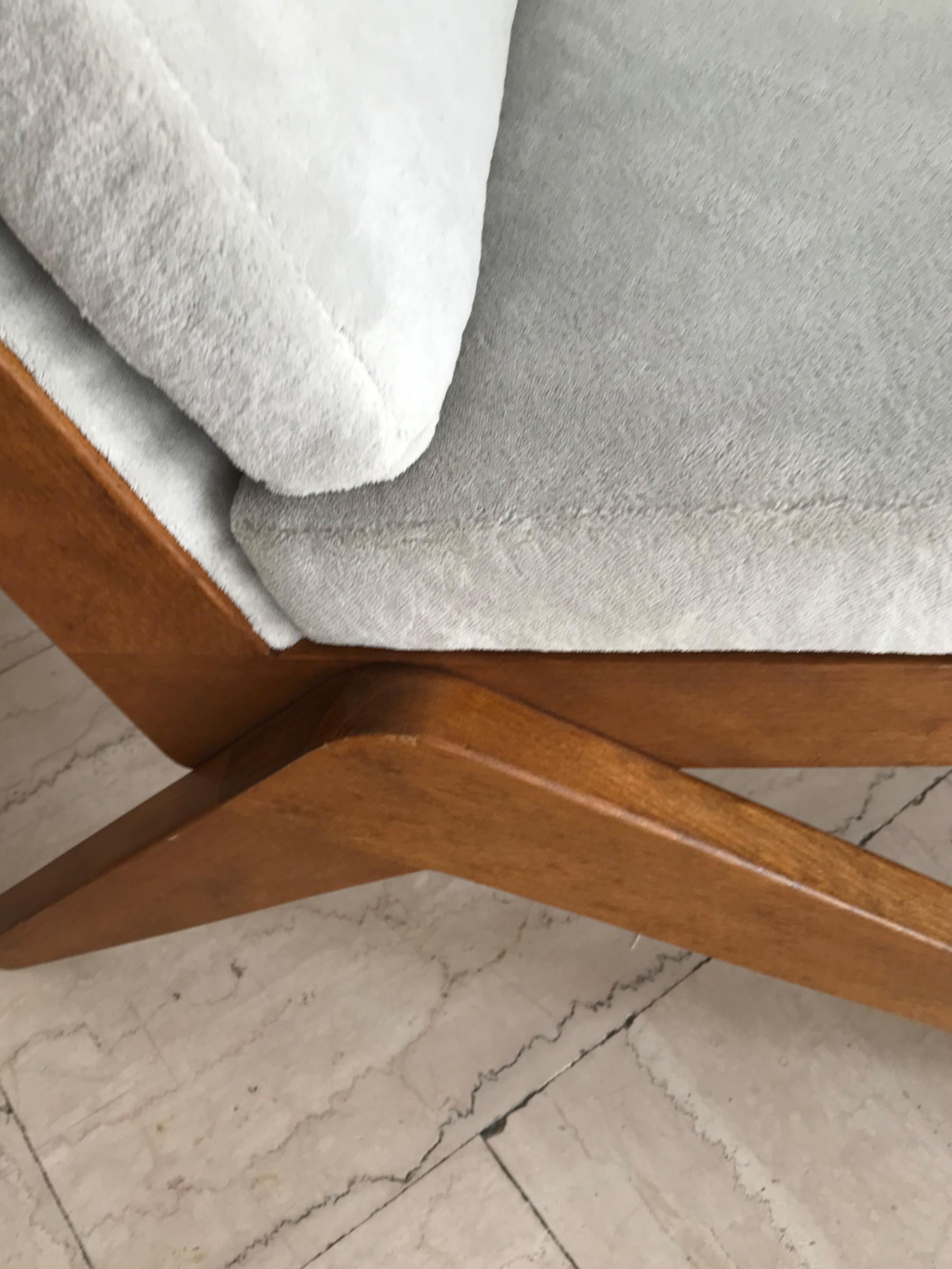 Midcentury Pierre Jeanneret Style French Wood Velvet Armchairs 1950s 12