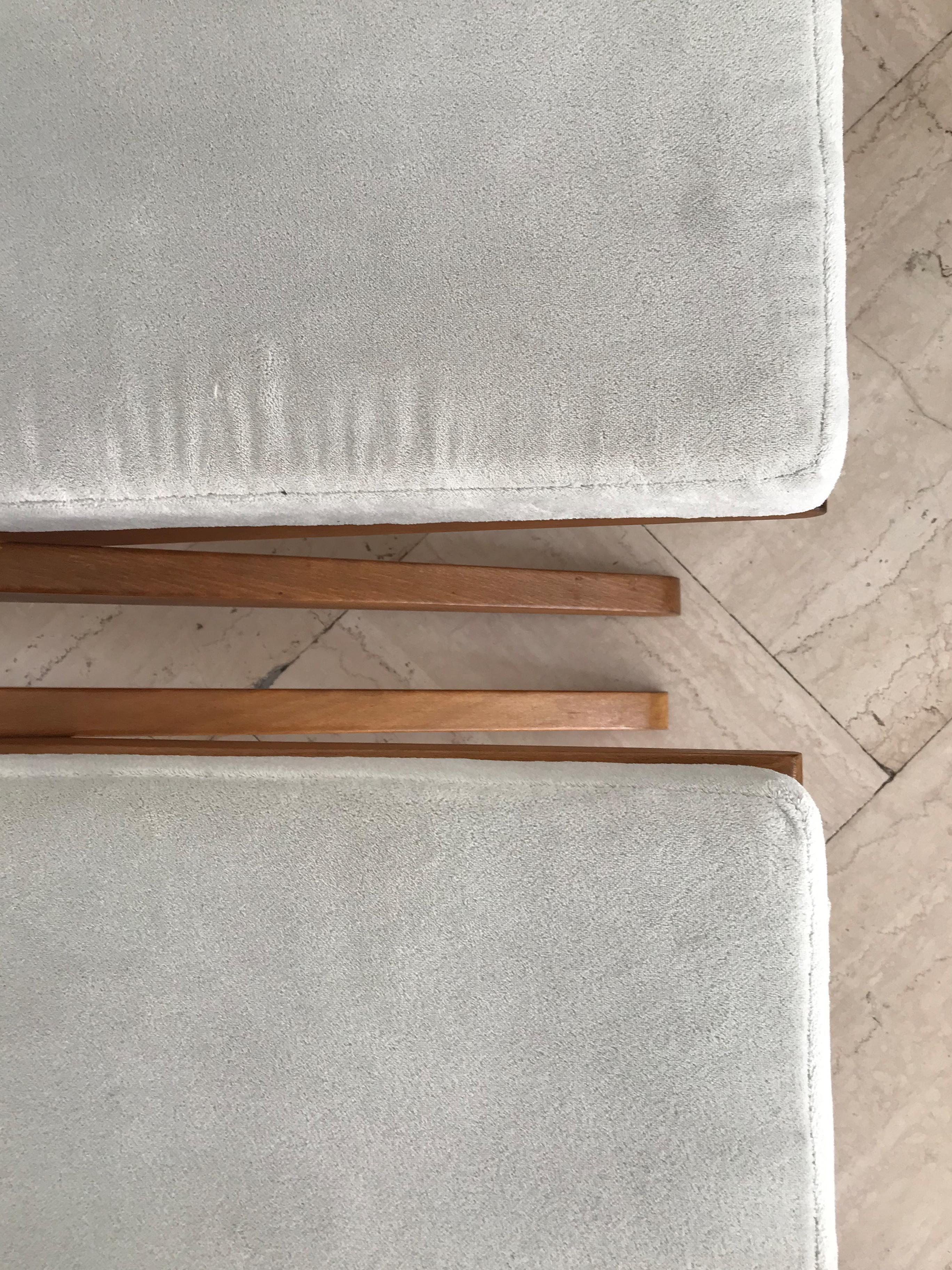 Midcentury Pierre Jeanneret Style French Wood Velvet Armchairs 1950s 13