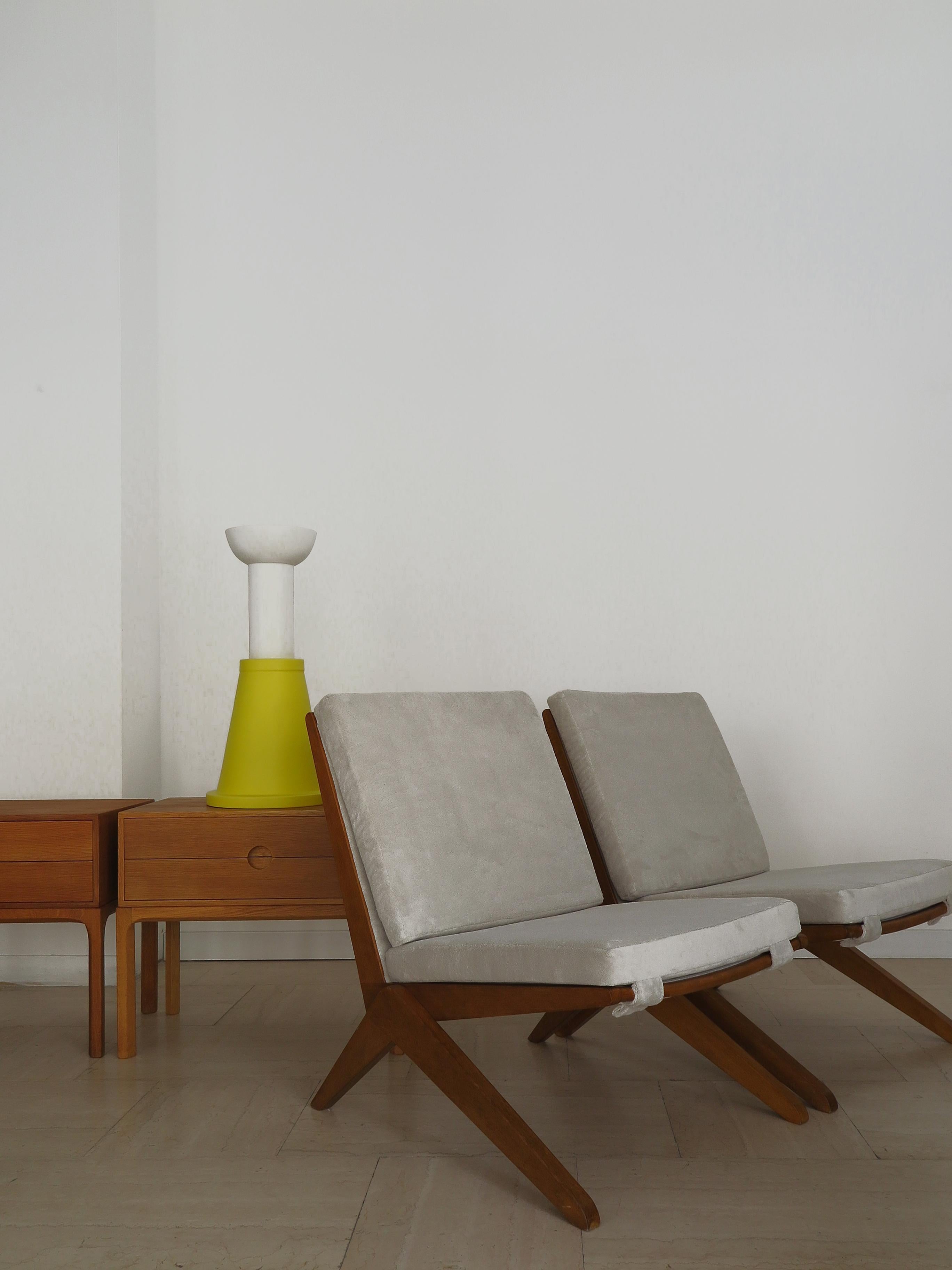 Midcentury Pierre Jeanneret Style French Wood Velvet Armchairs 1950s In Good Condition In Reggio Emilia, IT