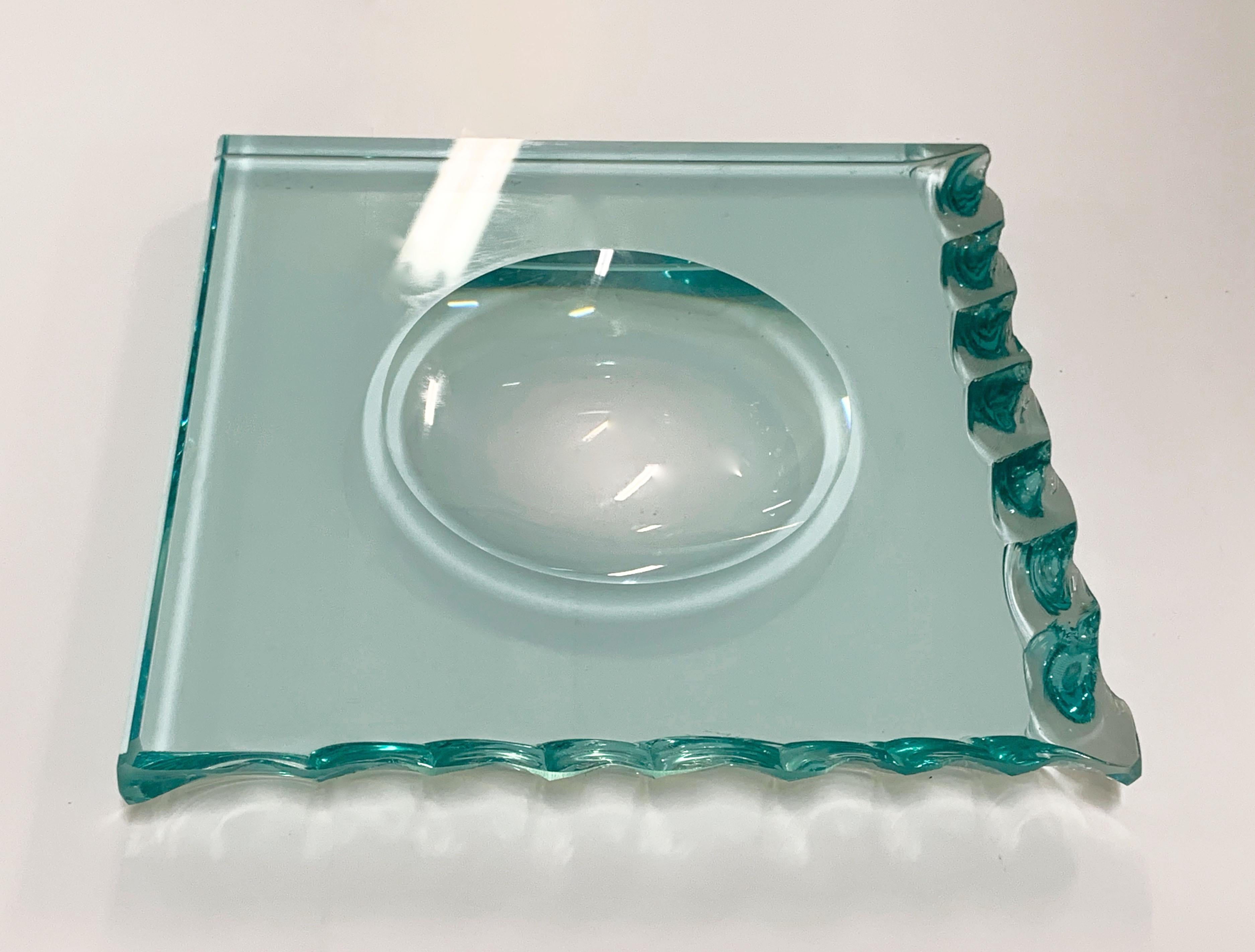 20th Century Midcentury Pietro Chiesa Carved Crystal Glass Italian Ashtray for Fontana Arte