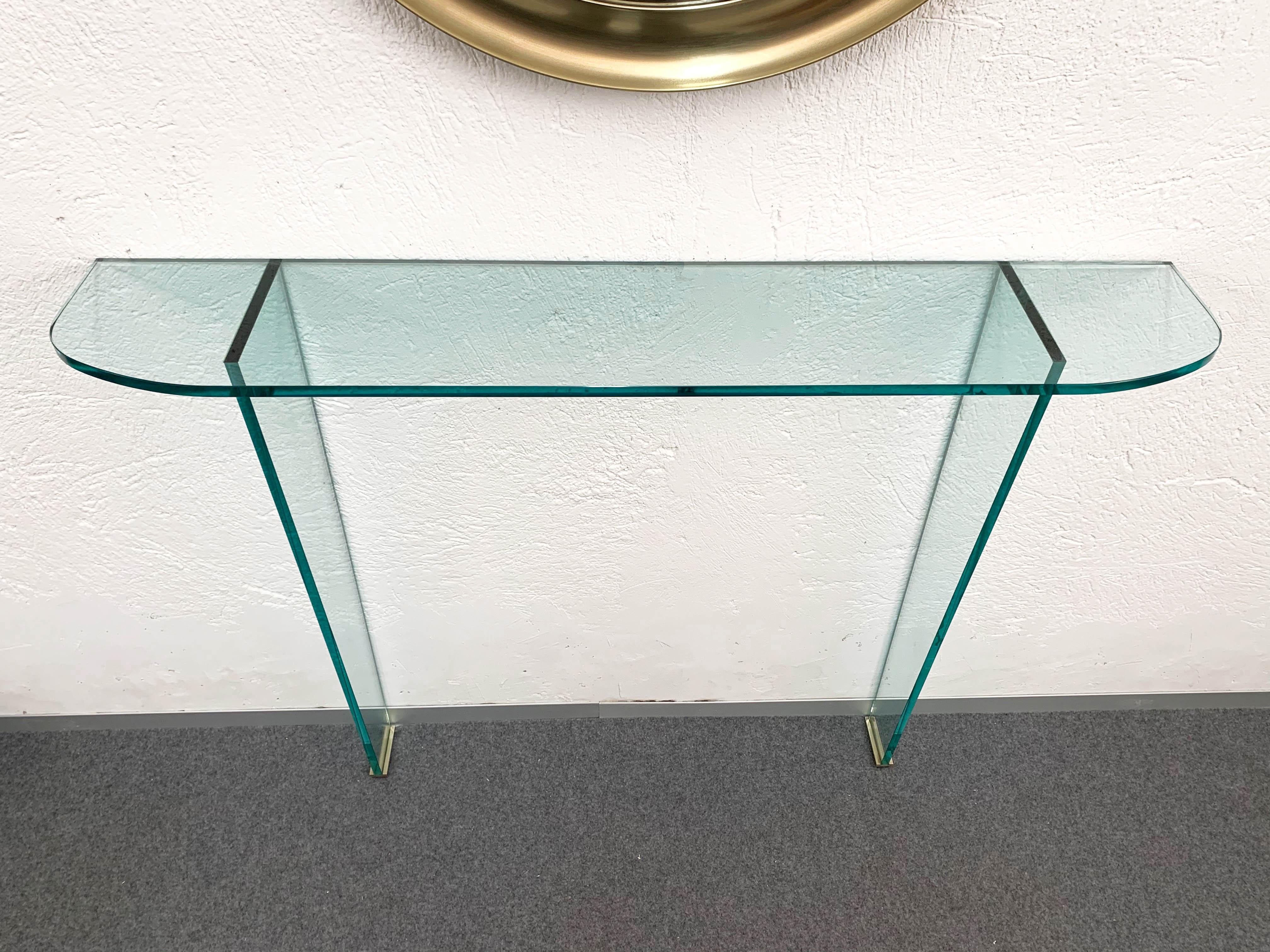 Midcentury Pietro Chiesa Glass and Brass Console for Fontana Arte, Italy, 1960s 8