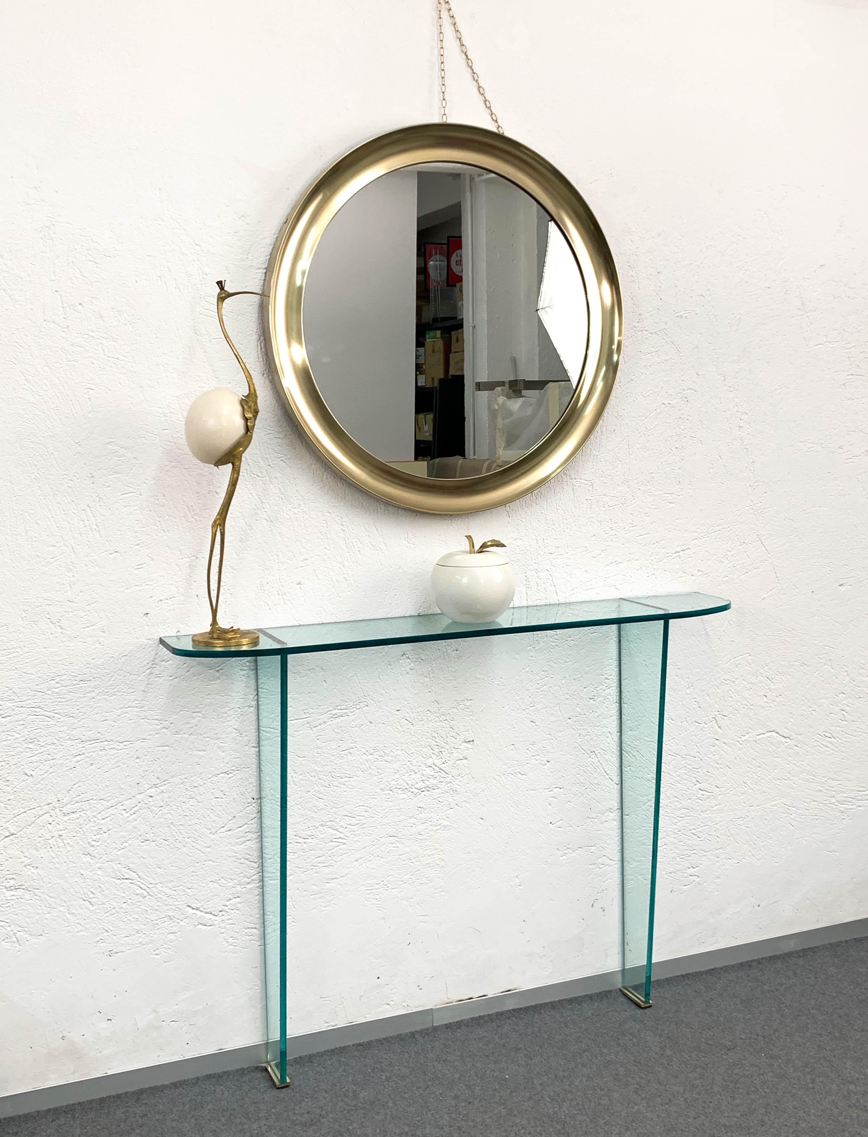Midcentury Pietro Chiesa Glass and Brass Console for Fontana Arte, Italy, 1960s In Good Condition In Roma, IT