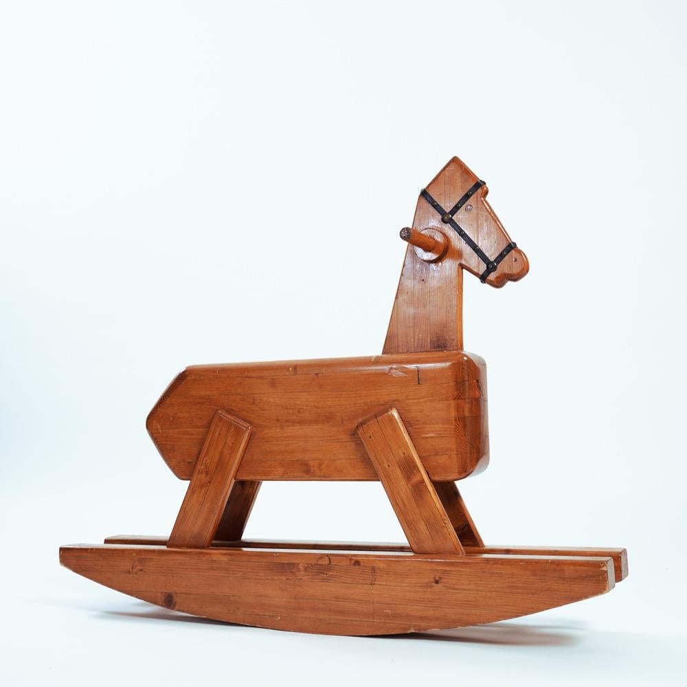 Midcentury pinewood rocking horse, 1970s For Sale 4