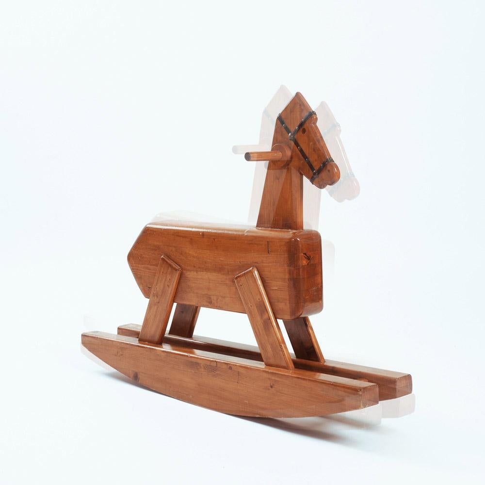 Dutch Midcentury pinewood rocking horse, 1970s For Sale