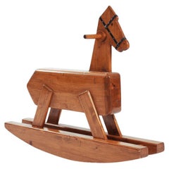 Antique Midcentury pinewood rocking horse, 1970s