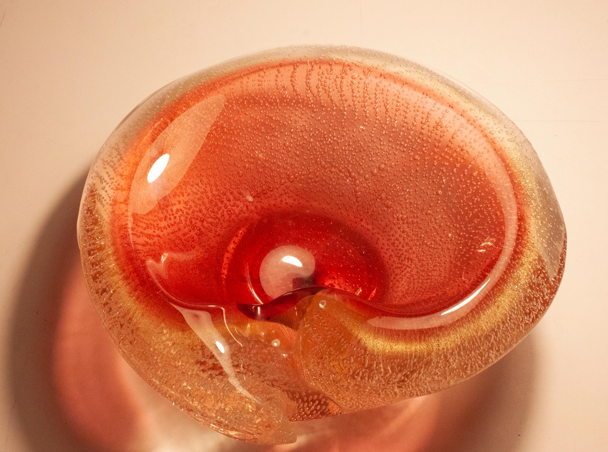 Blown Glass Midcentury Pink and Gold Murano 