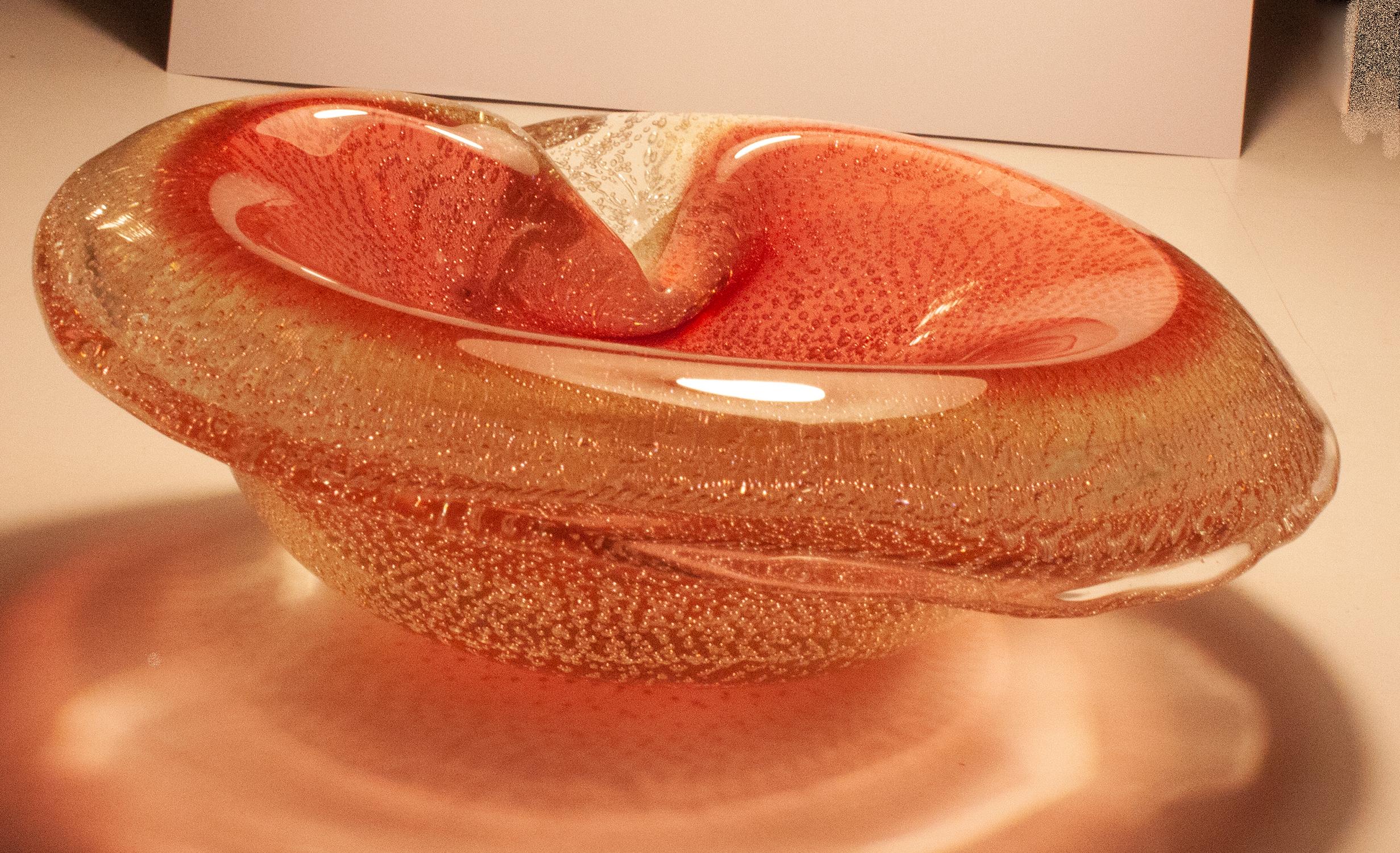 Art Glass Midcentury Pink and Gold Murano 