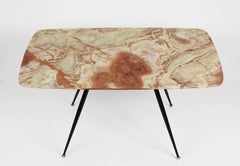 Midcentury Pink and Green Onyx Marble Italian Coffee Table with Brass Feet 1950s