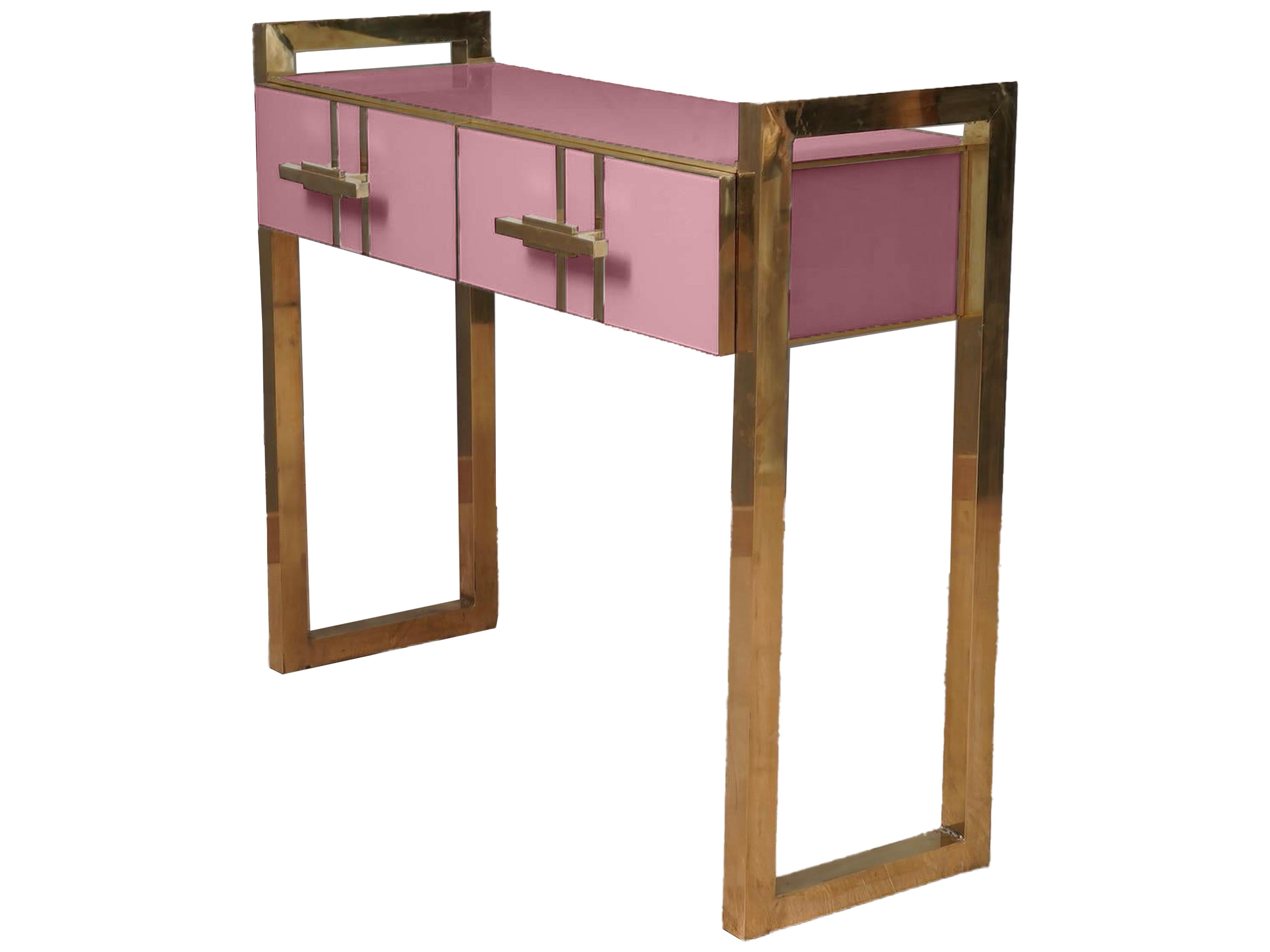 Mid-Century Modern MidCentury Pink Murano Glass Console Table, Made in Italy Available For Sale