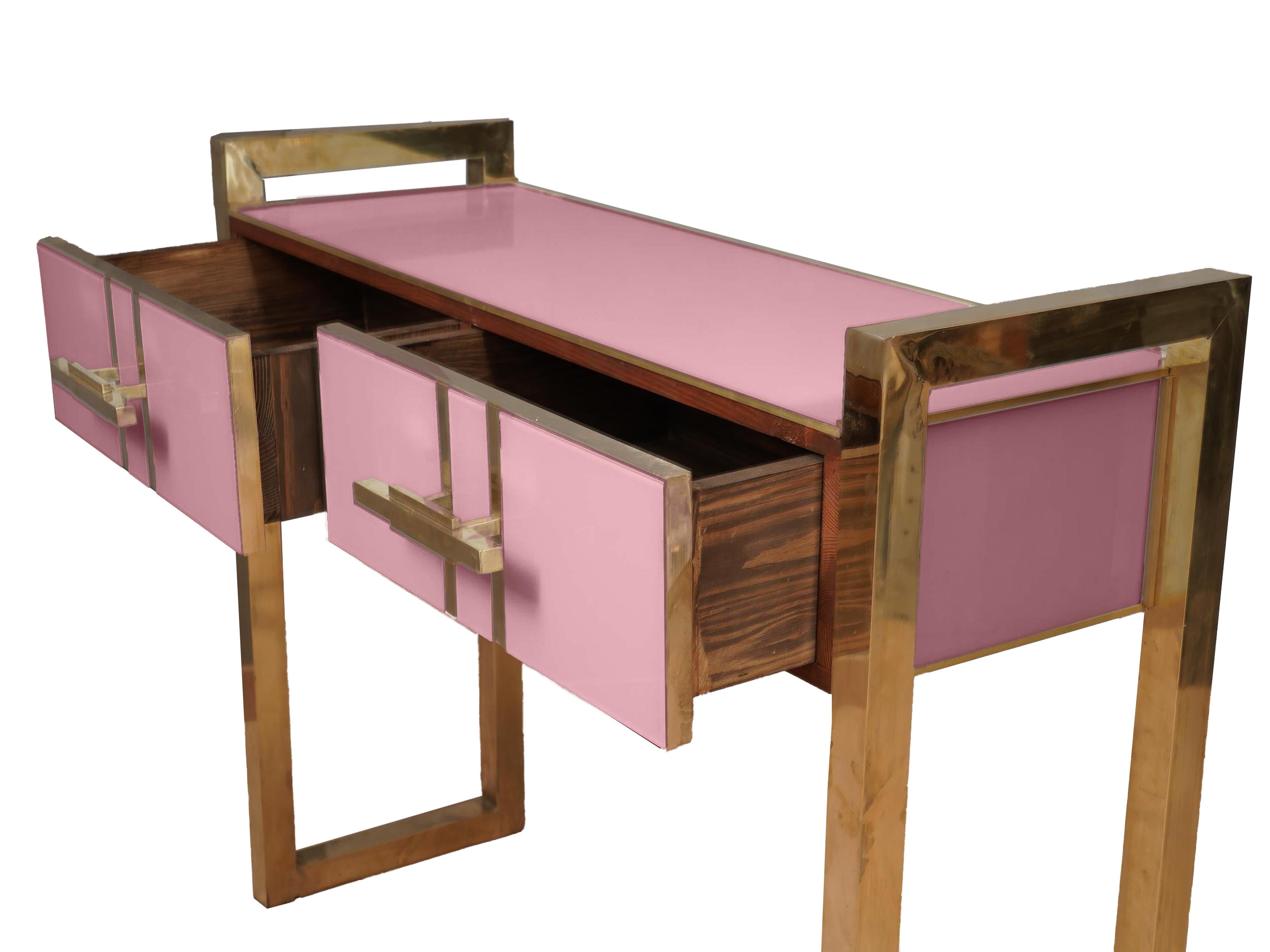 Italian MidCentury Pink Murano Glass Console Table, Made in Italy Available For Sale