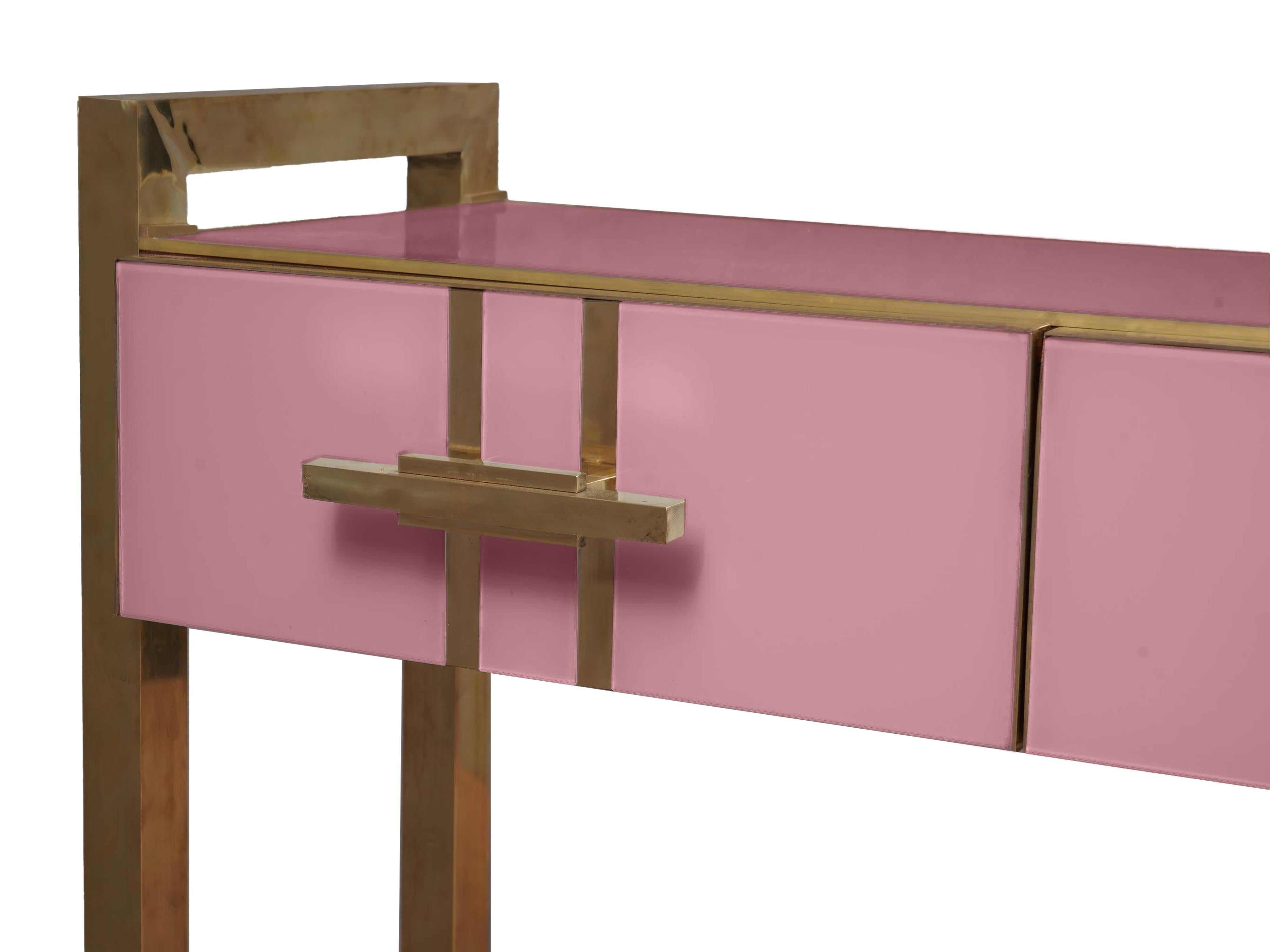 Beveled MidCentury Pink Murano Glass Console Table, Made in Italy Available For Sale