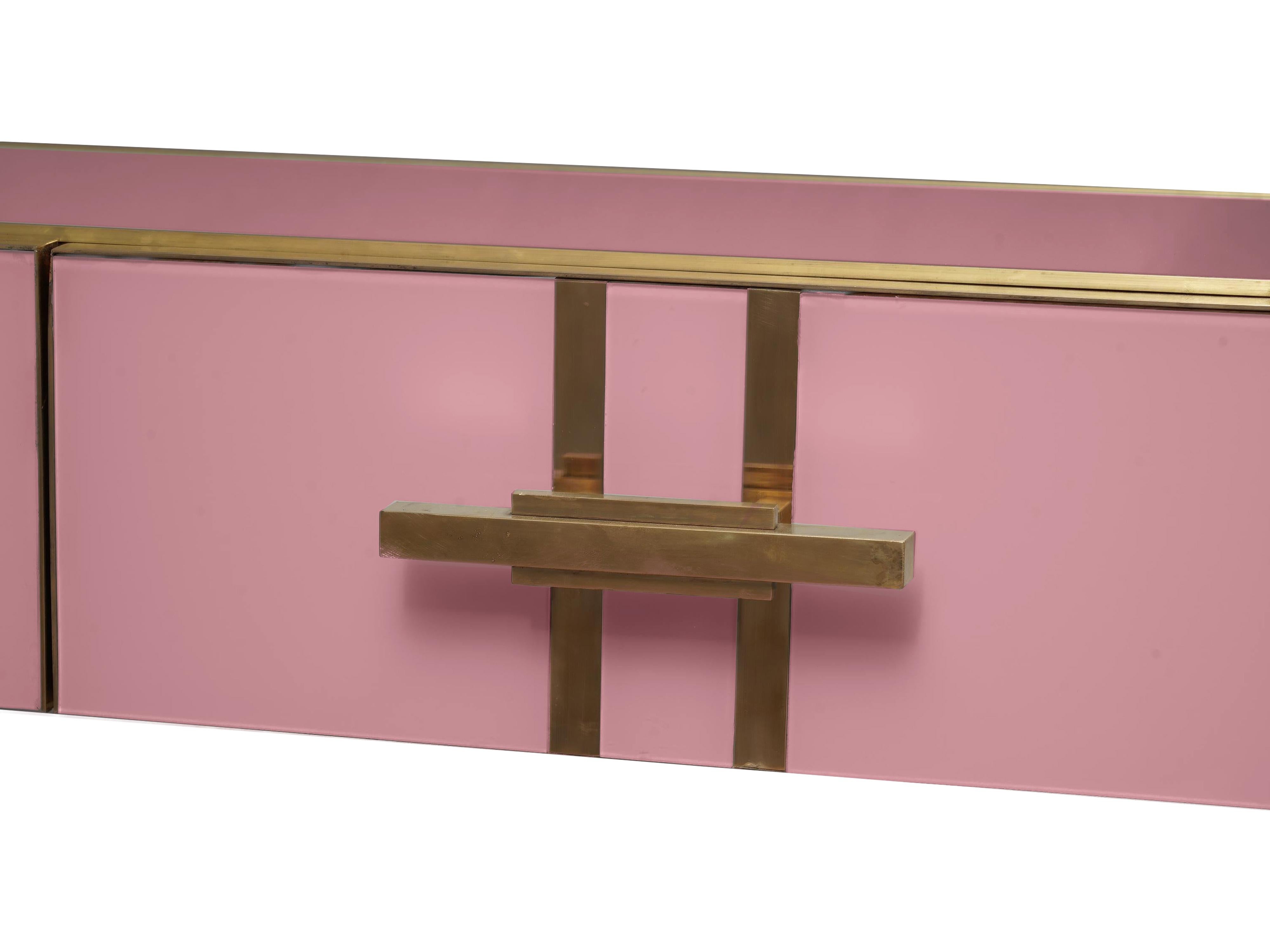 MidCentury Pink Murano Glass Console Table, Made in Italy Available In New Condition For Sale In Guazzora, IT