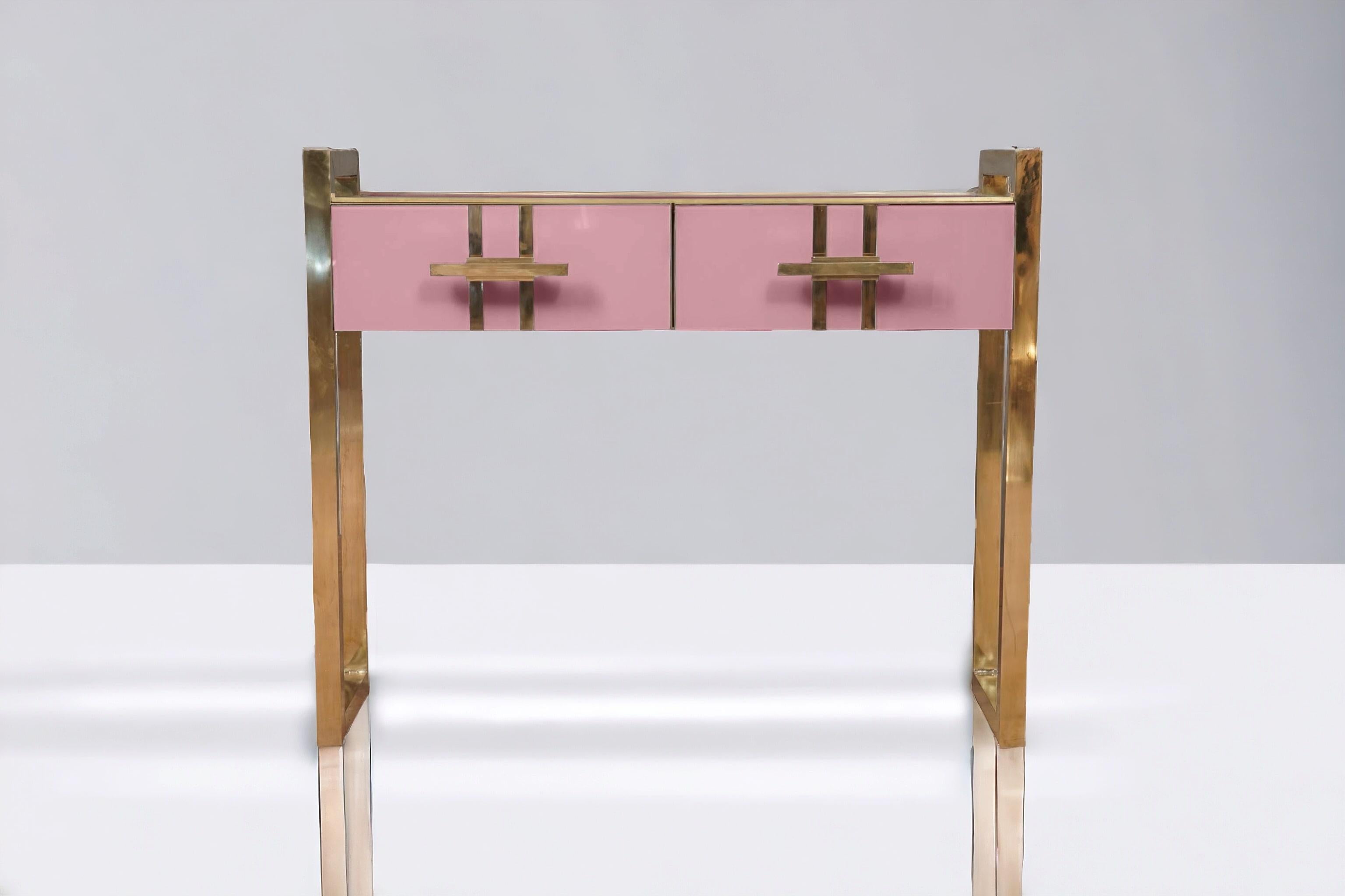 Contemporary MidCentury Pink Murano Glass Console Table, Made in Italy Available For Sale