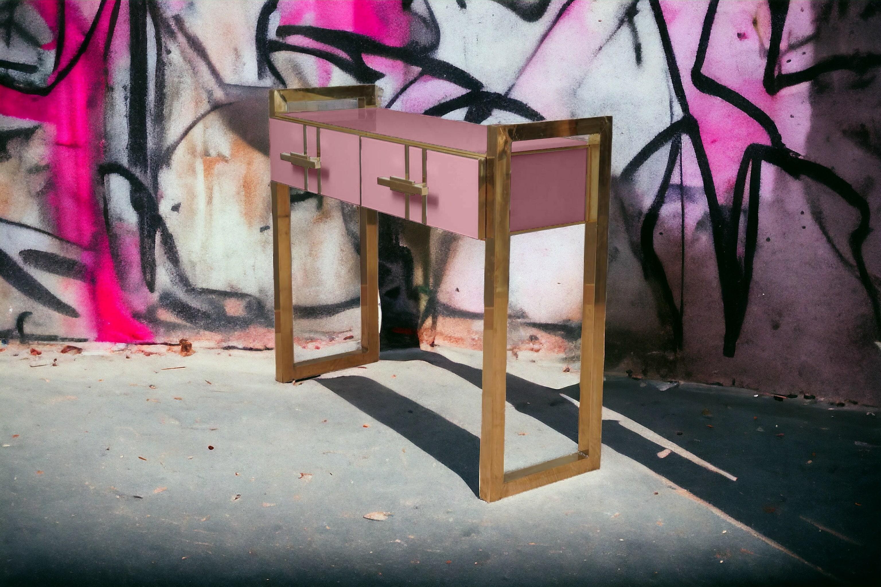MidCentury Pink Murano Glass Console Table, Made in Italy Available For Sale 1