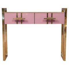 MidCentury Pink Murano Glass Console Table, Made in Italy Available