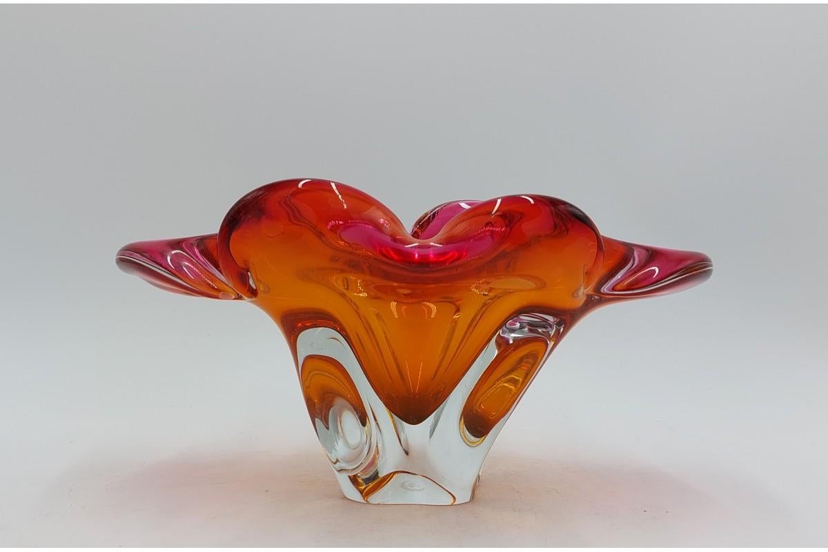 Czech Mid-Century Pink & Orange Decorative Bowl by J. Hospodka for Chribska
