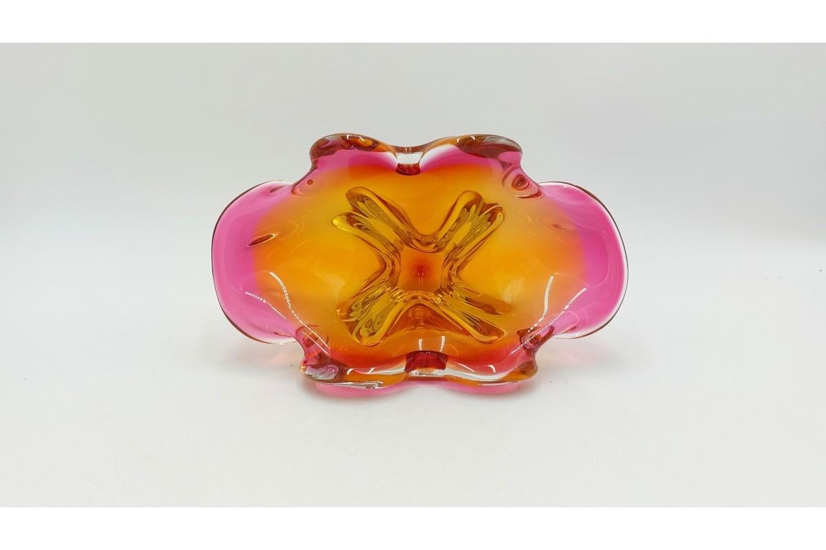 Mid-Century Pink & Orange Decorative Bowl by J. Hospodka for Chribska In Good Condition In Chorzów, PL