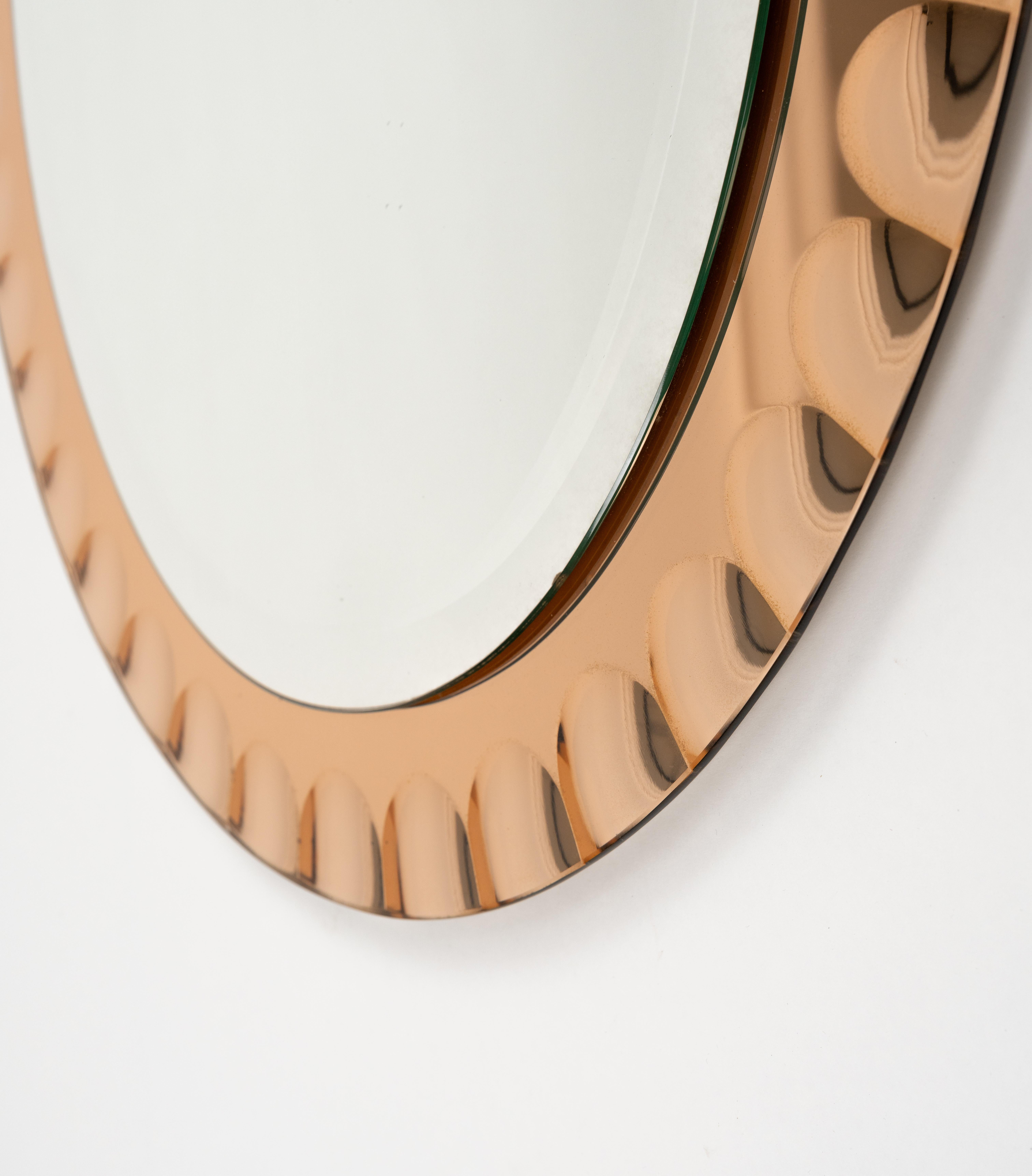 Midcentury Pink Oval Wall Mirror by Antonio Lupi for Cristal Luxor, Italy 1960s For Sale 3