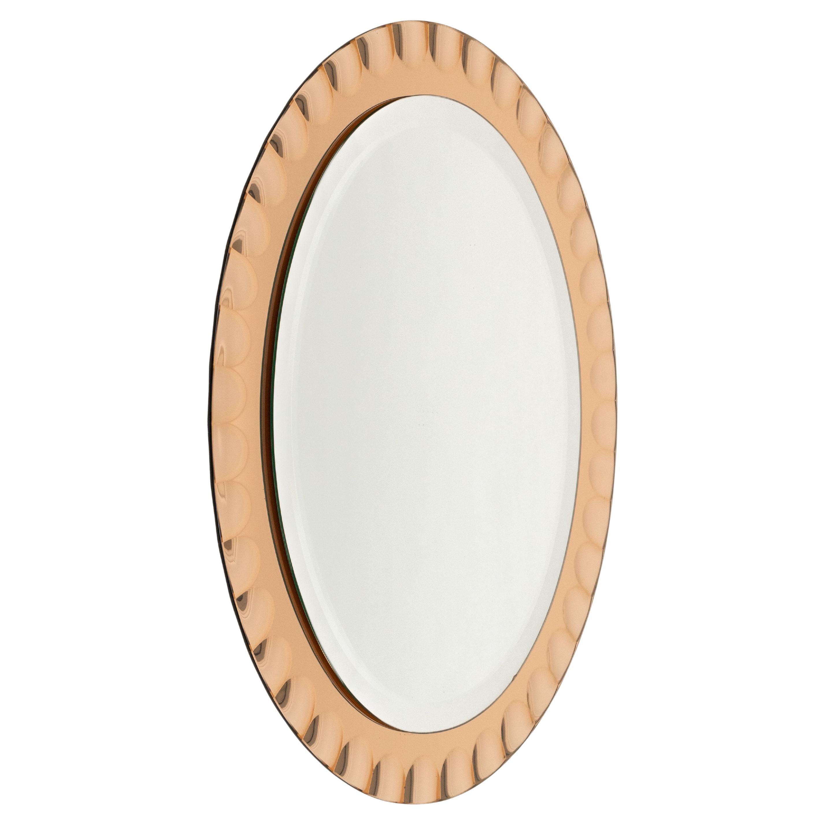 Midcentury Pink Oval Wall Mirror by Antonio Lupi for Cristal Luxor, Italy 1960s For Sale 6