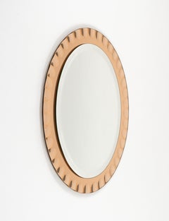 Midcentury Pink Oval Wall Mirror by Antonio Lupi for Cristal Luxor, Italy 1960s