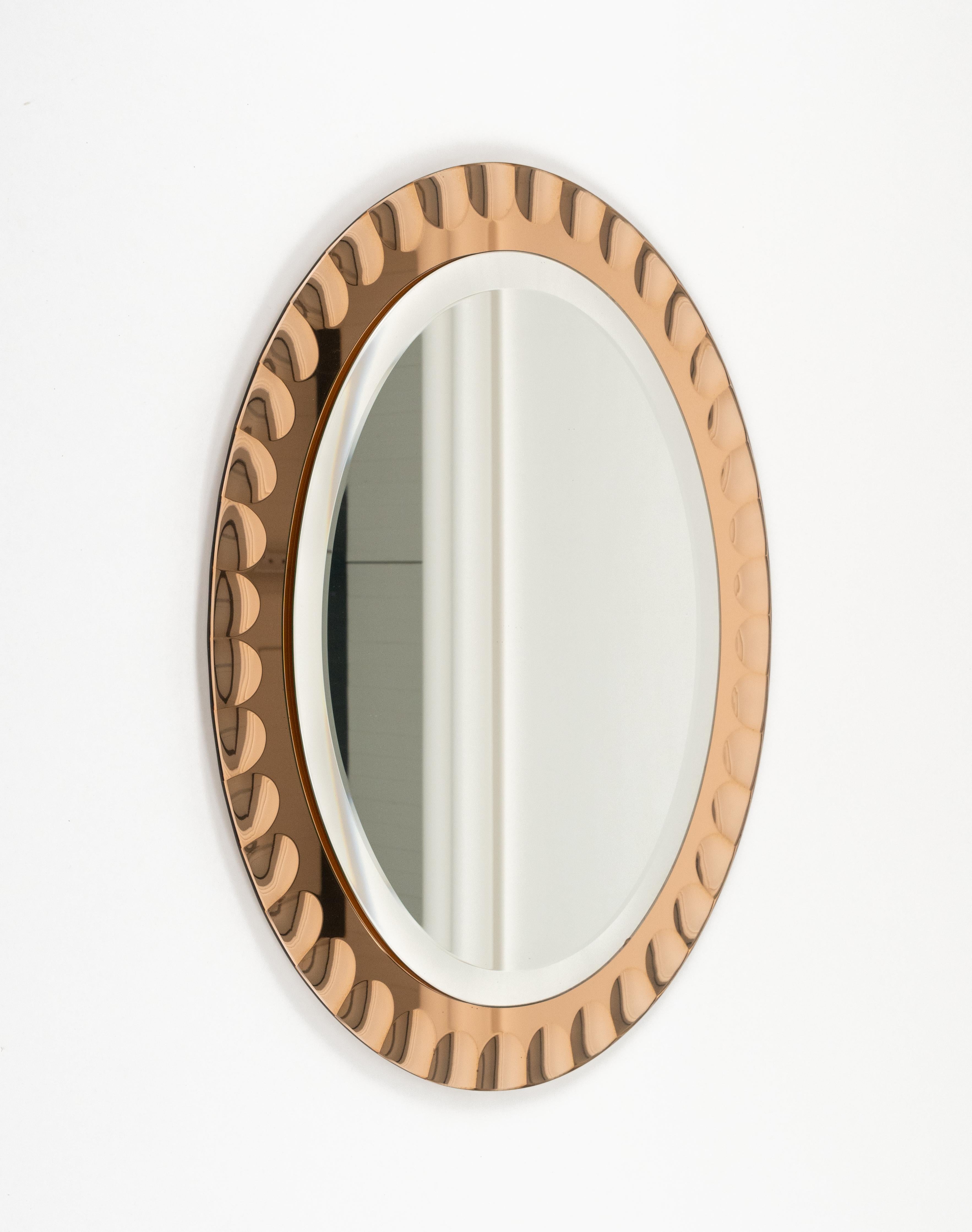 Mid-Century Modern Midcentury Pink Oval Wall Mirror by Antonio Lupi for Cristal Luxor, Italy 1960s For Sale